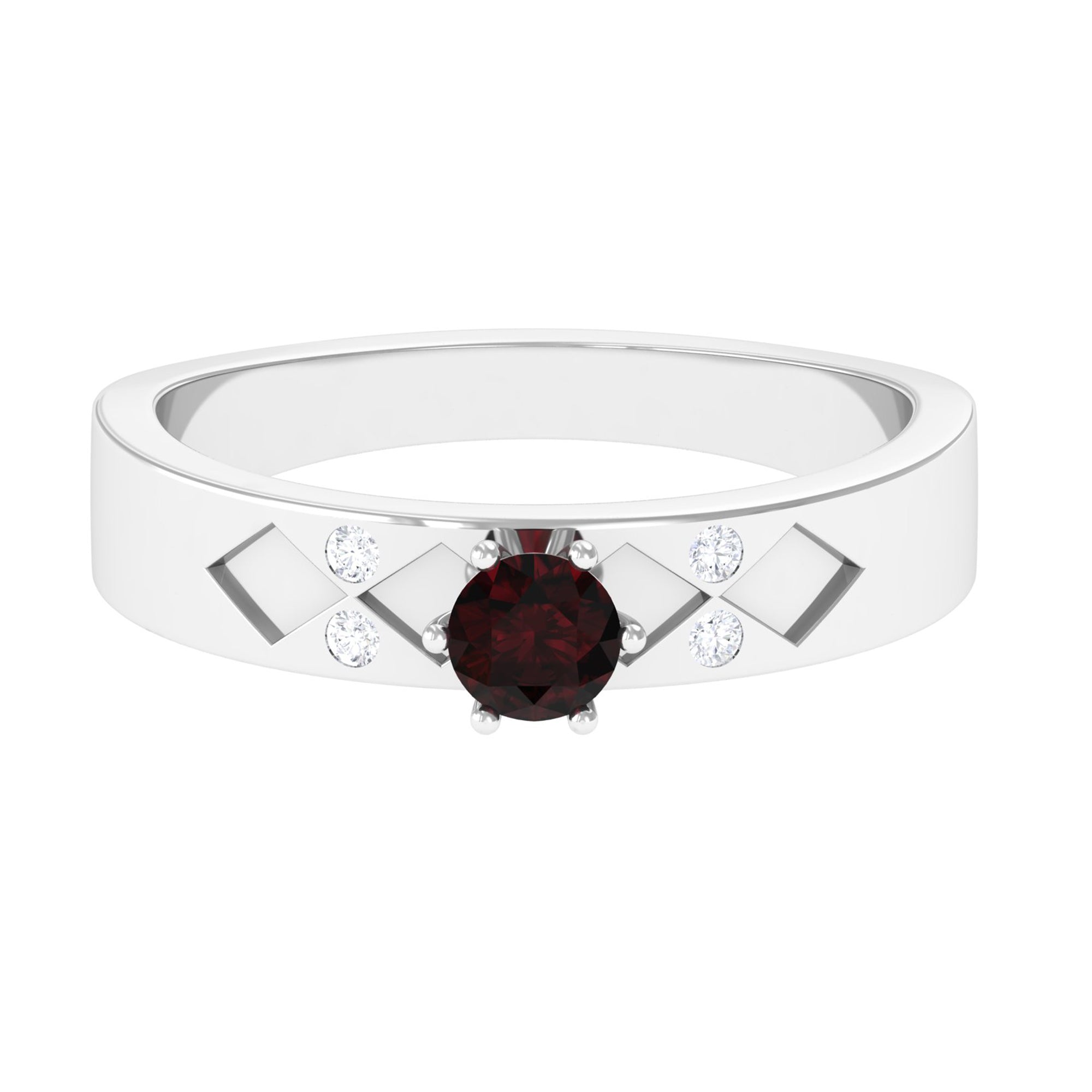 Natural Red Garnet Diamond Band Ring