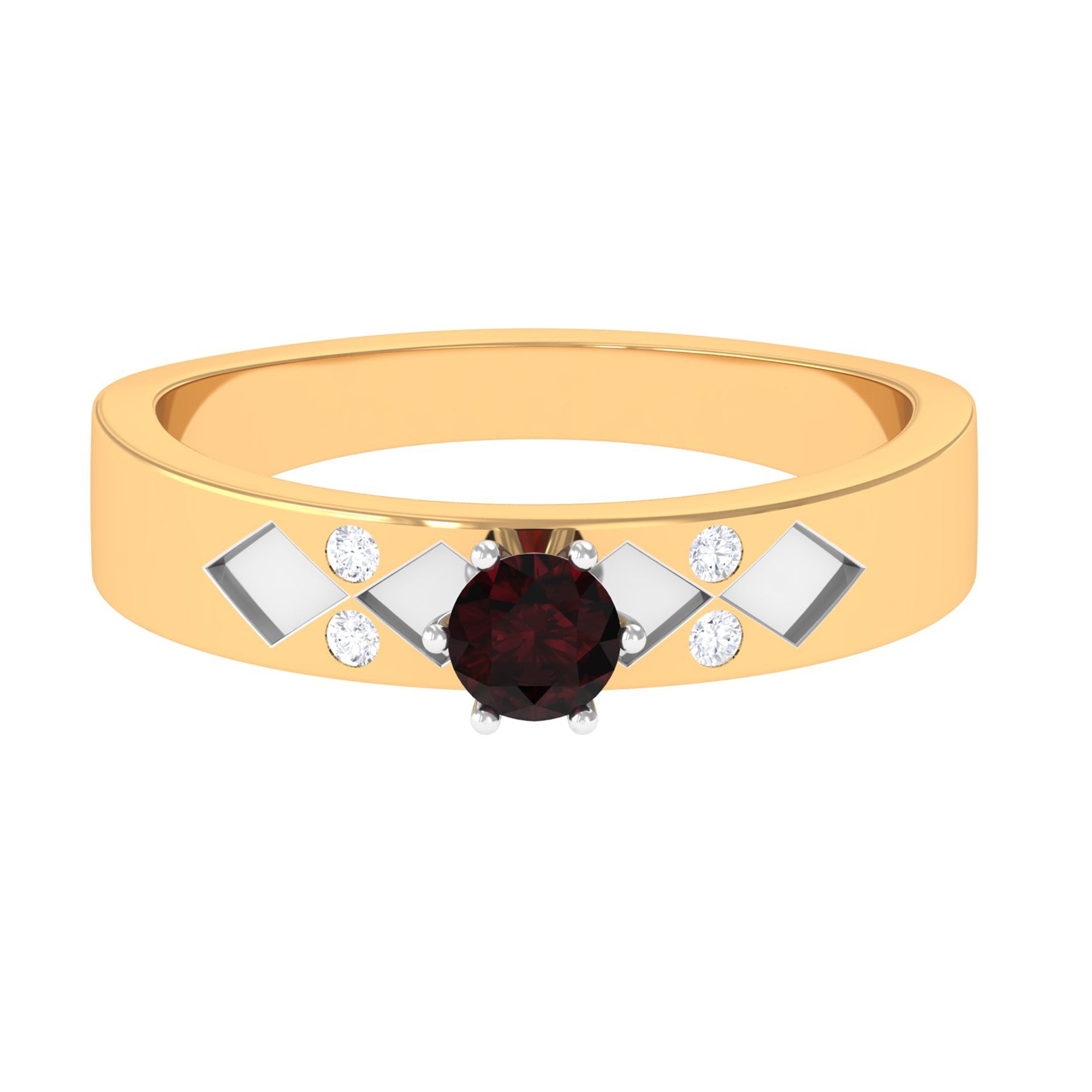 Natural Red Garnet Diamond Band Ring AAA - Rosec Jewels