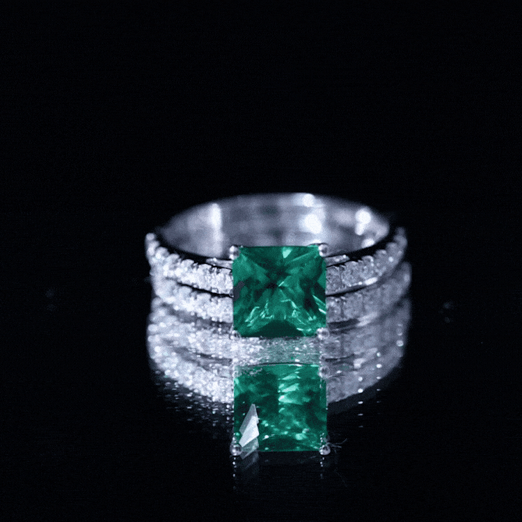 Lab Grown Emerald Princess Cut Engagement Ring with Wedding Band AAAA - Rosec Jewels