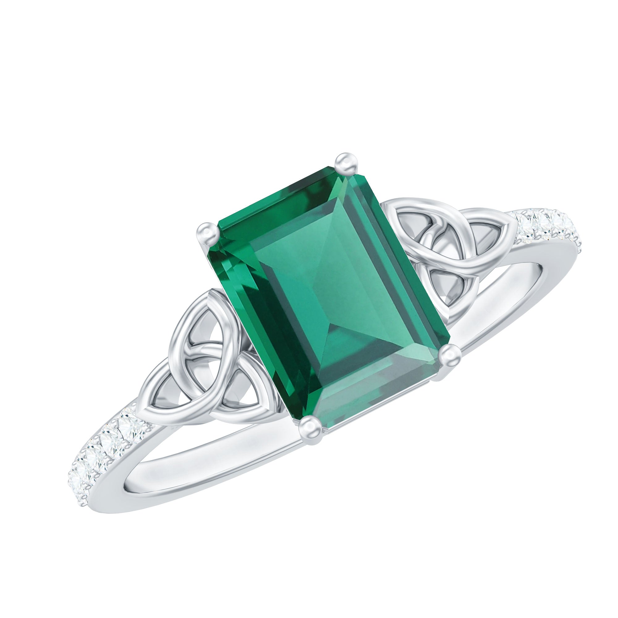 Solitaire Lab Created Emerald Celtic Engagement Ring with Diamond