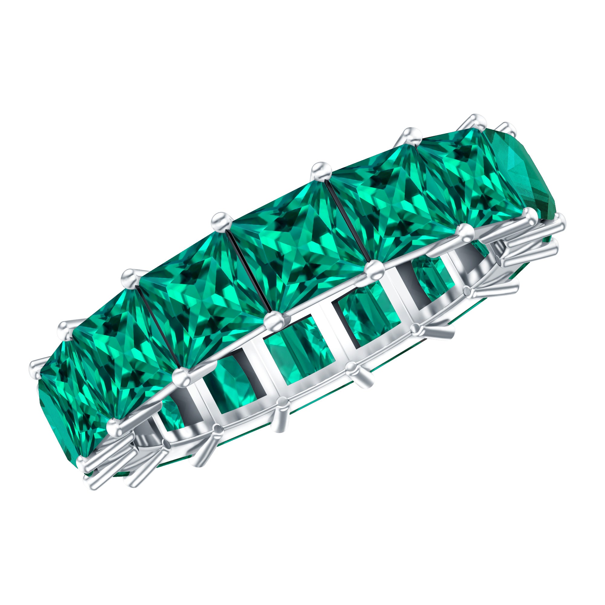 Princess Cut Lab Created Emerald Full Eternity Band AAAA - Rosec Jewels