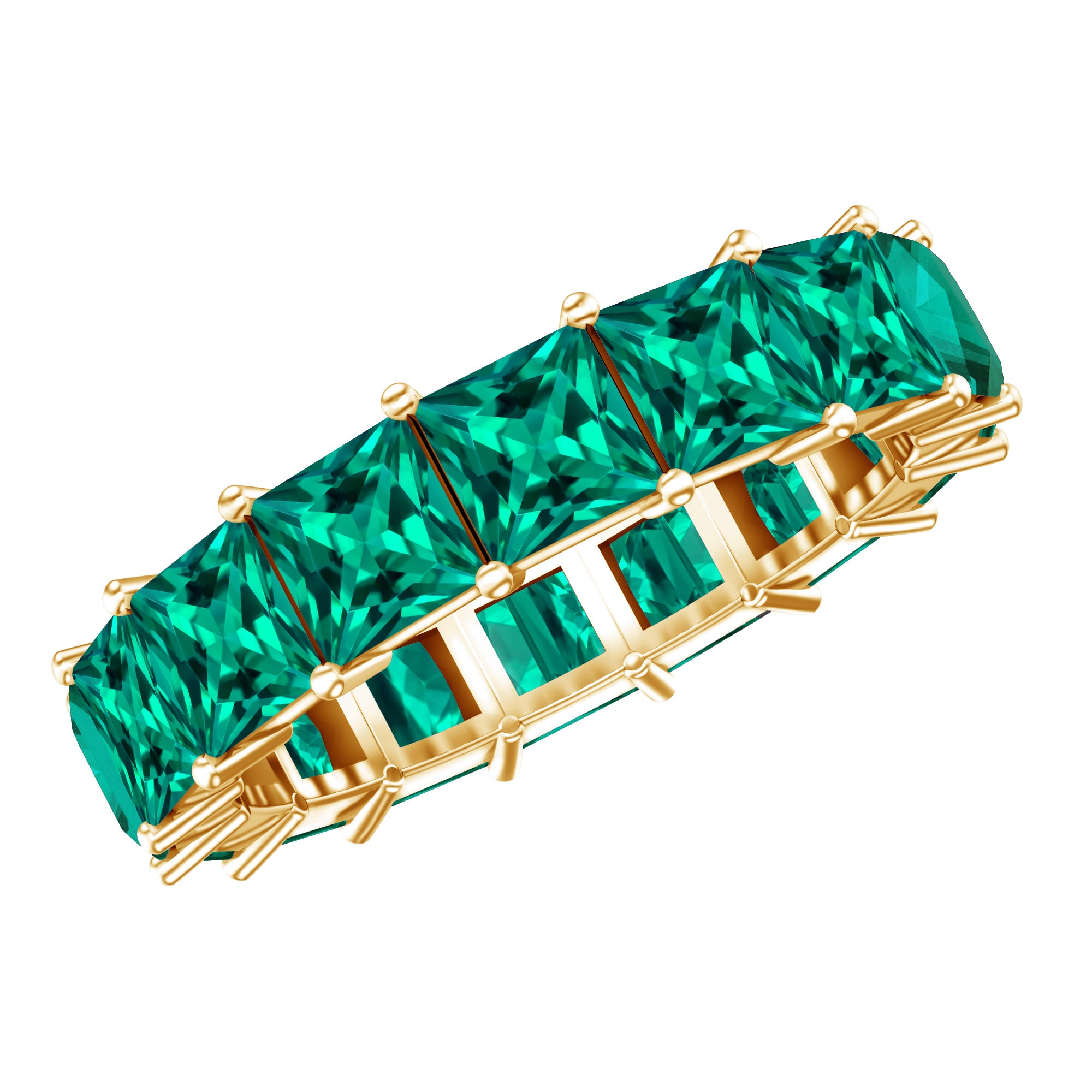 Princess Cut Lab Created Emerald Full Eternity Band AAAA - Rosec Jewels