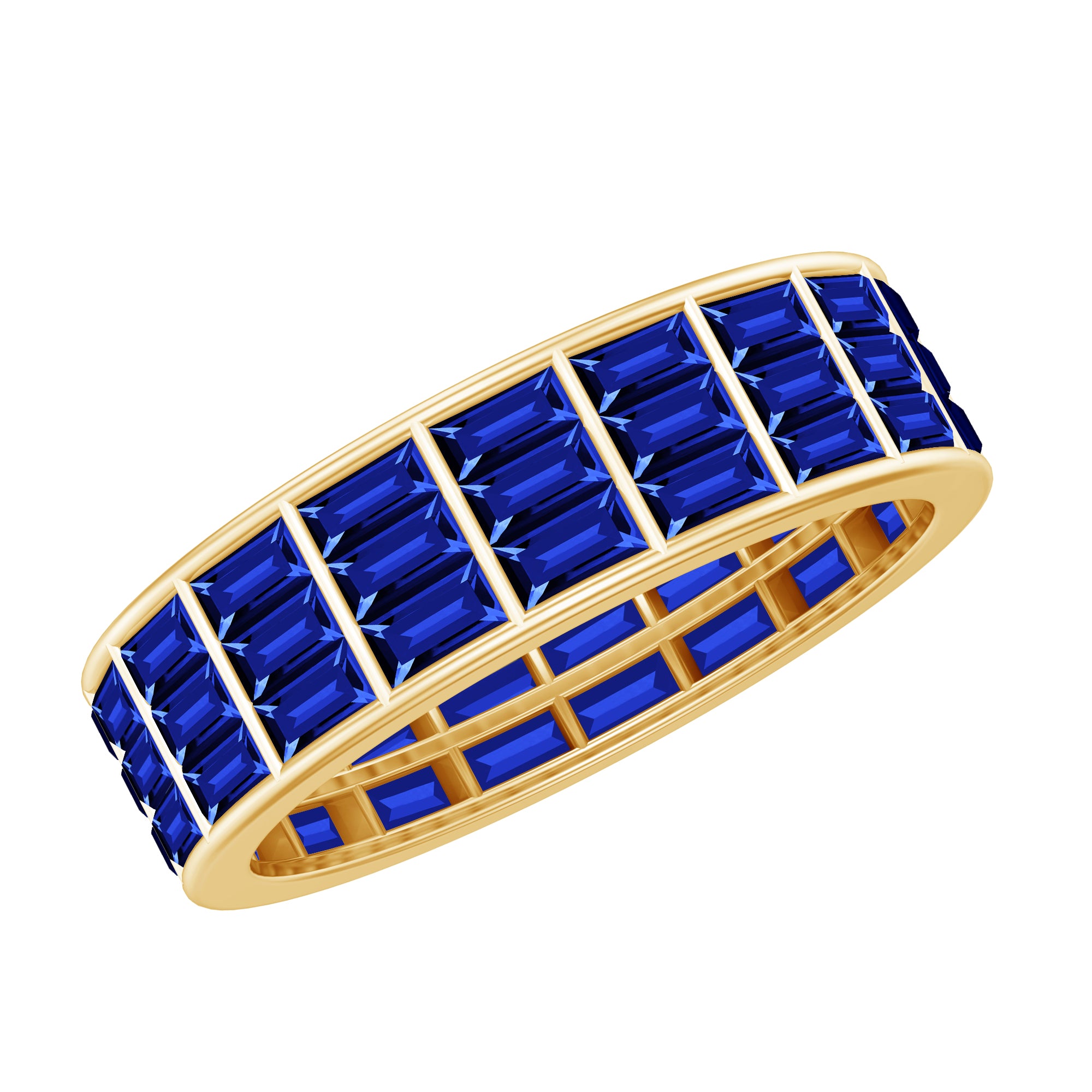 Channel Set Lab Grown Blue Sapphire Wide Eternity Band Ring AAAA - Rosec Jewels