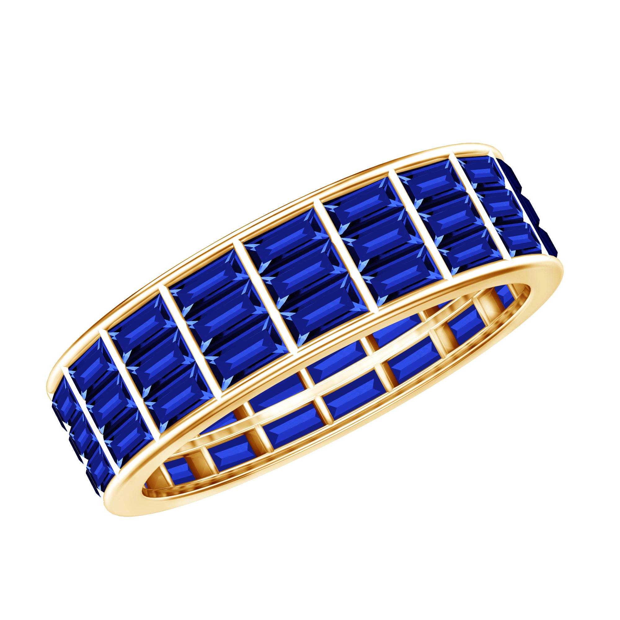 Channel Set Lab Grown Blue Sapphire Wide Eternity Band Ring AAAA - Rosec Jewels