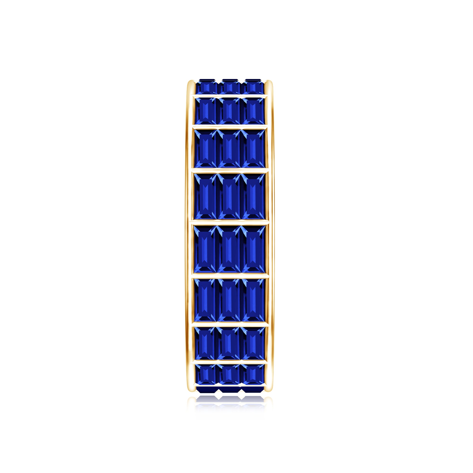 Channel Set Lab Grown Blue Sapphire Wide Eternity Band Ring AAAA - Rosec Jewels