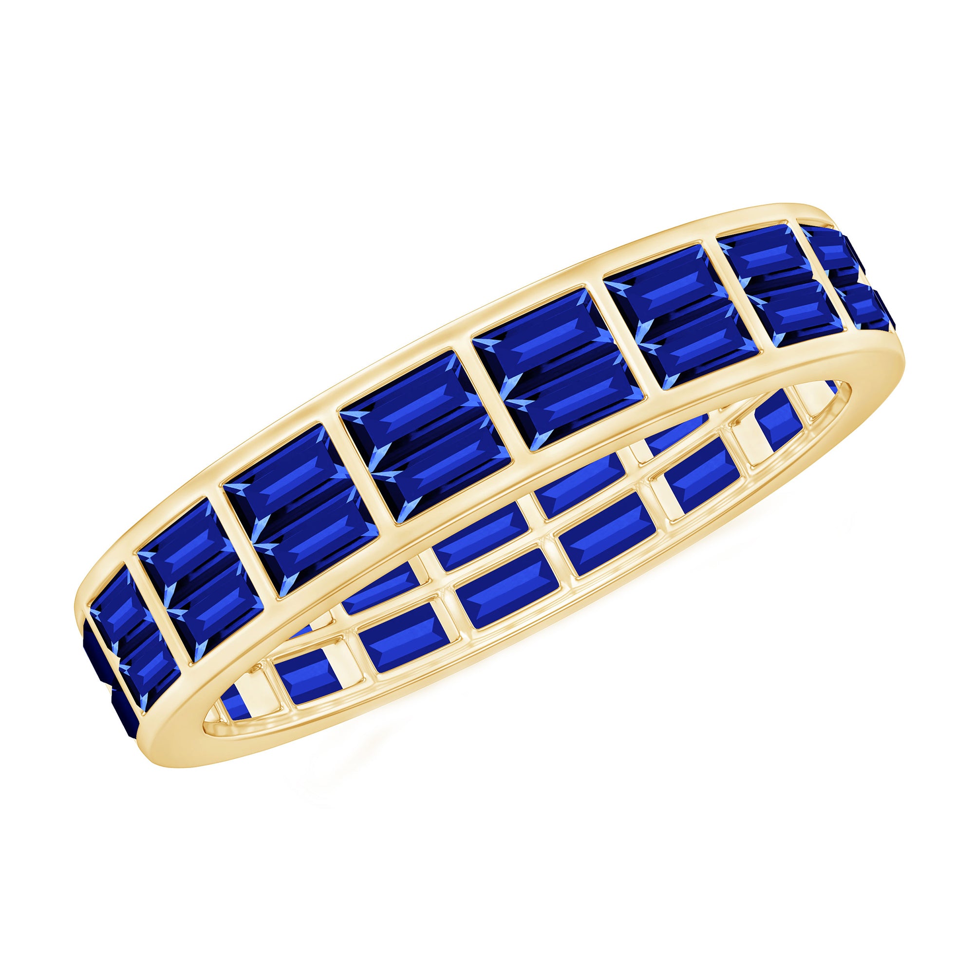 Baguette Cut Lab Created Blue Sapphire Double Row Wedding Band AAAA - Rosec Jewels