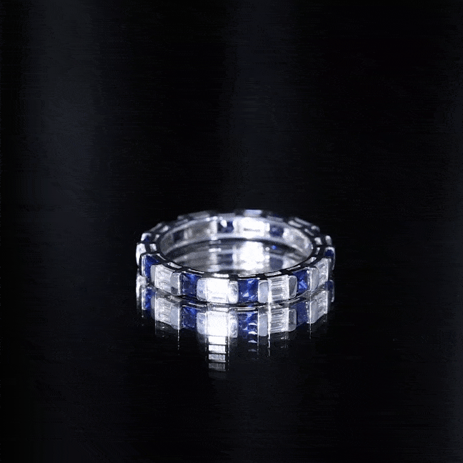Certified Lab Grown Blue Sapphire Eternity Band Ring with Moissanite AAAA - Rosec Jewels