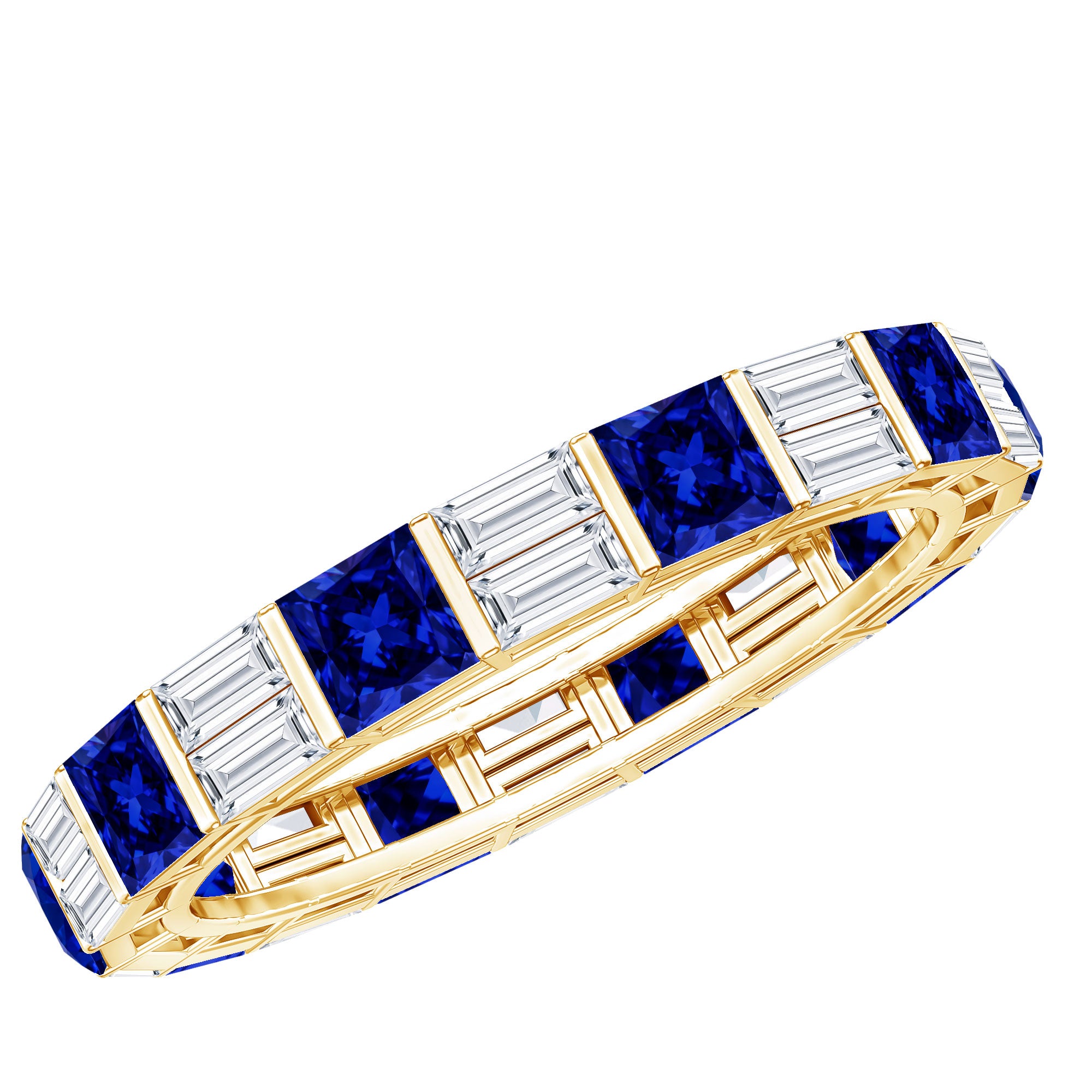 Certified Lab Grown Blue Sapphire Eternity Band Ring with Moissanite AAAA - Rosec Jewels