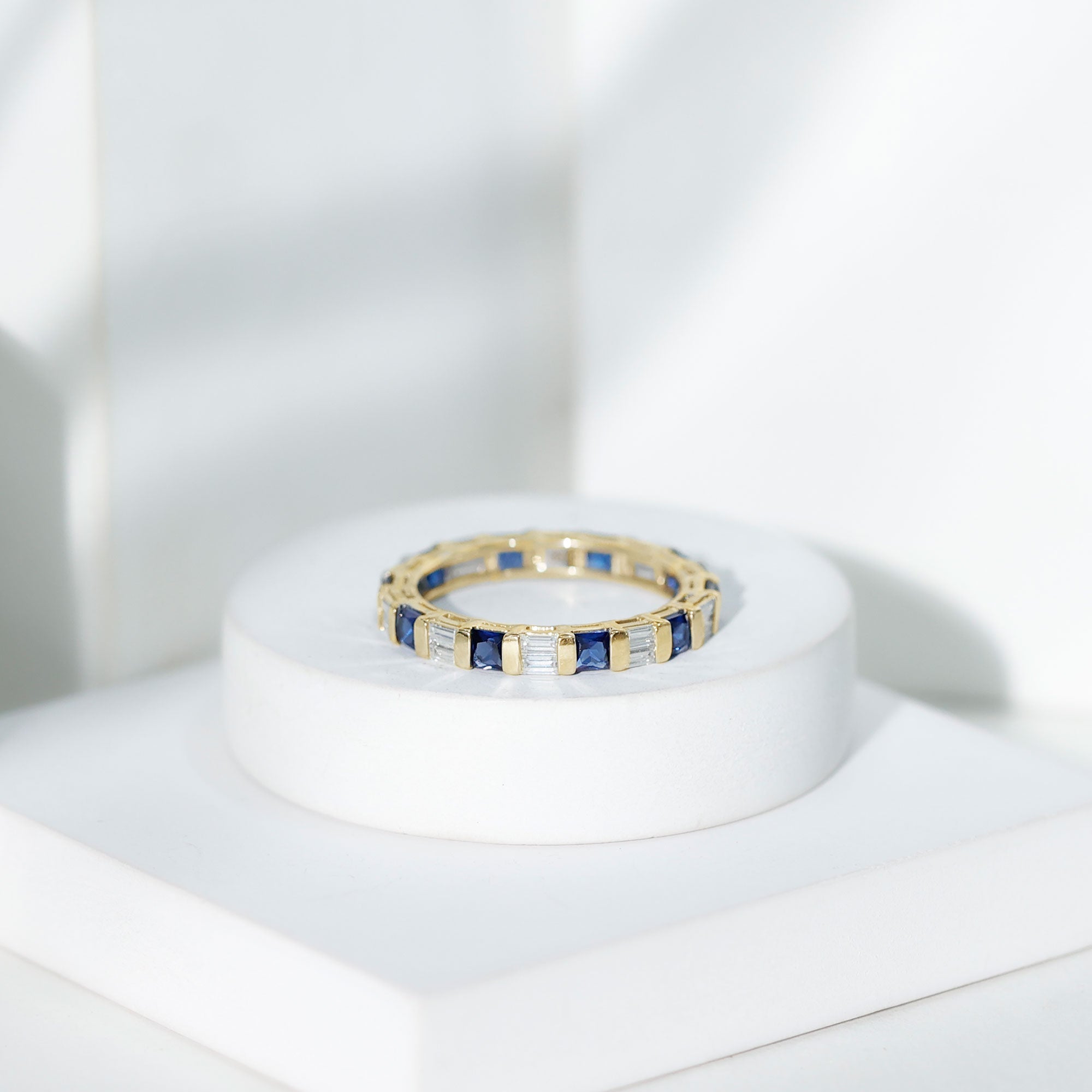 Certified Lab Grown Blue Sapphire Eternity Band Ring with Moissanite AAAA - Rosec Jewels