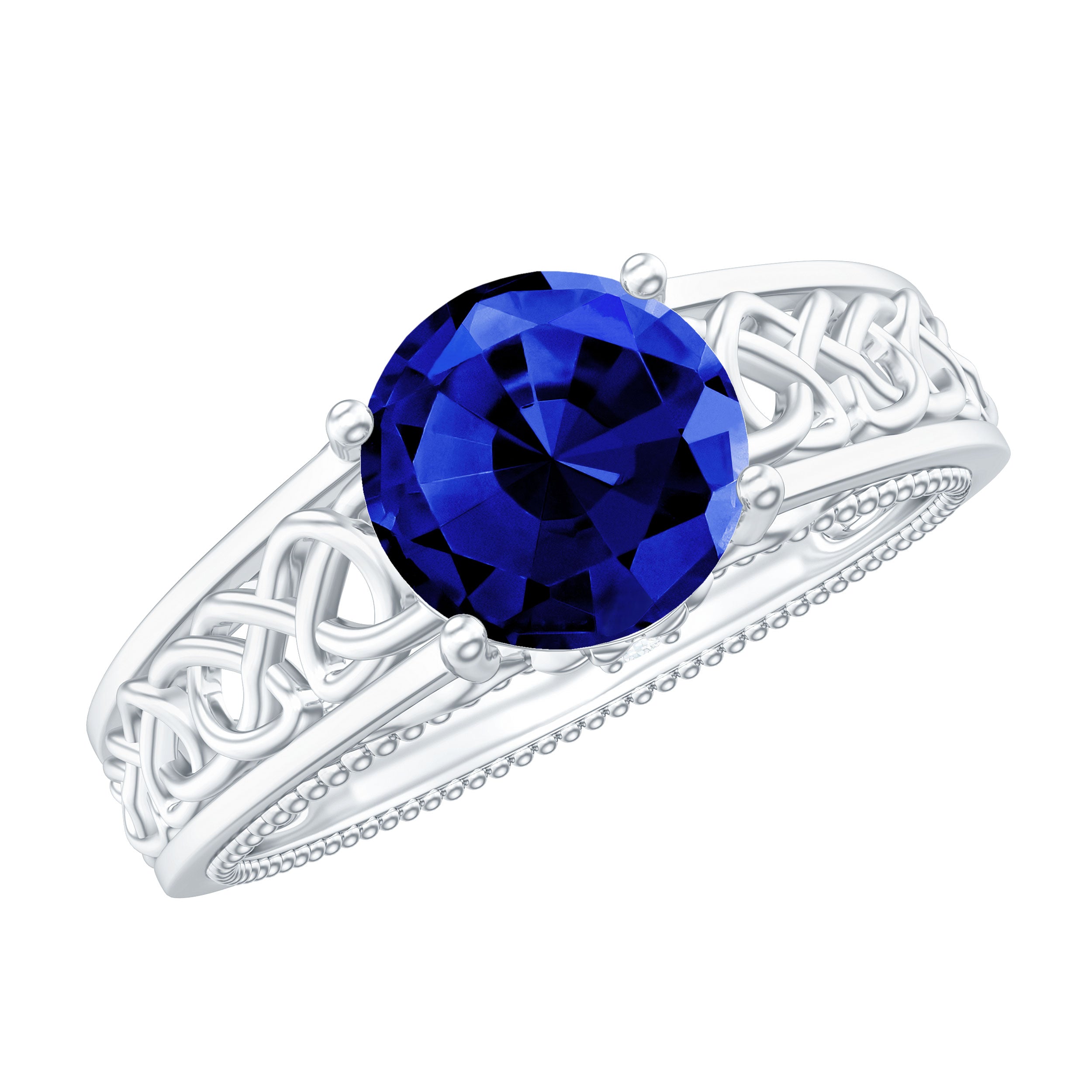 8X8 MM Round Lab Created Blue Sapphire Solitaire Engagement Ring with Surprise Diamond