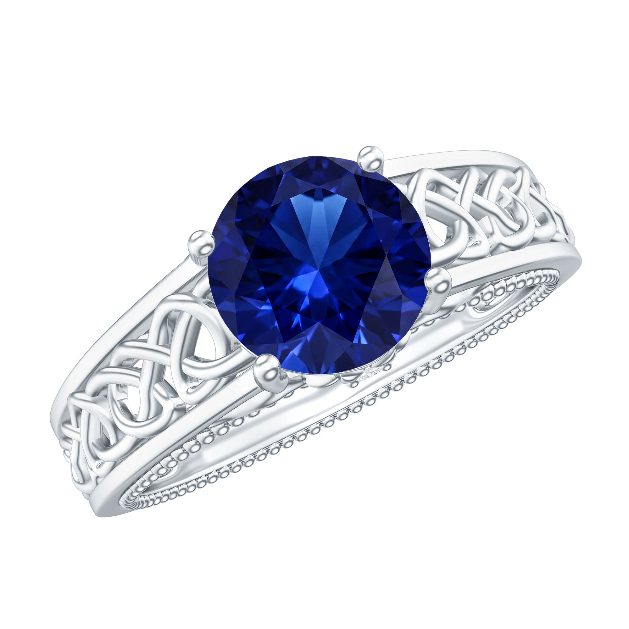 Certified 2.7 Carat Lab Grown Blue Sapphire Celtic Engagement Ring with Surprise Diamond AAAA - Rosec Jewels