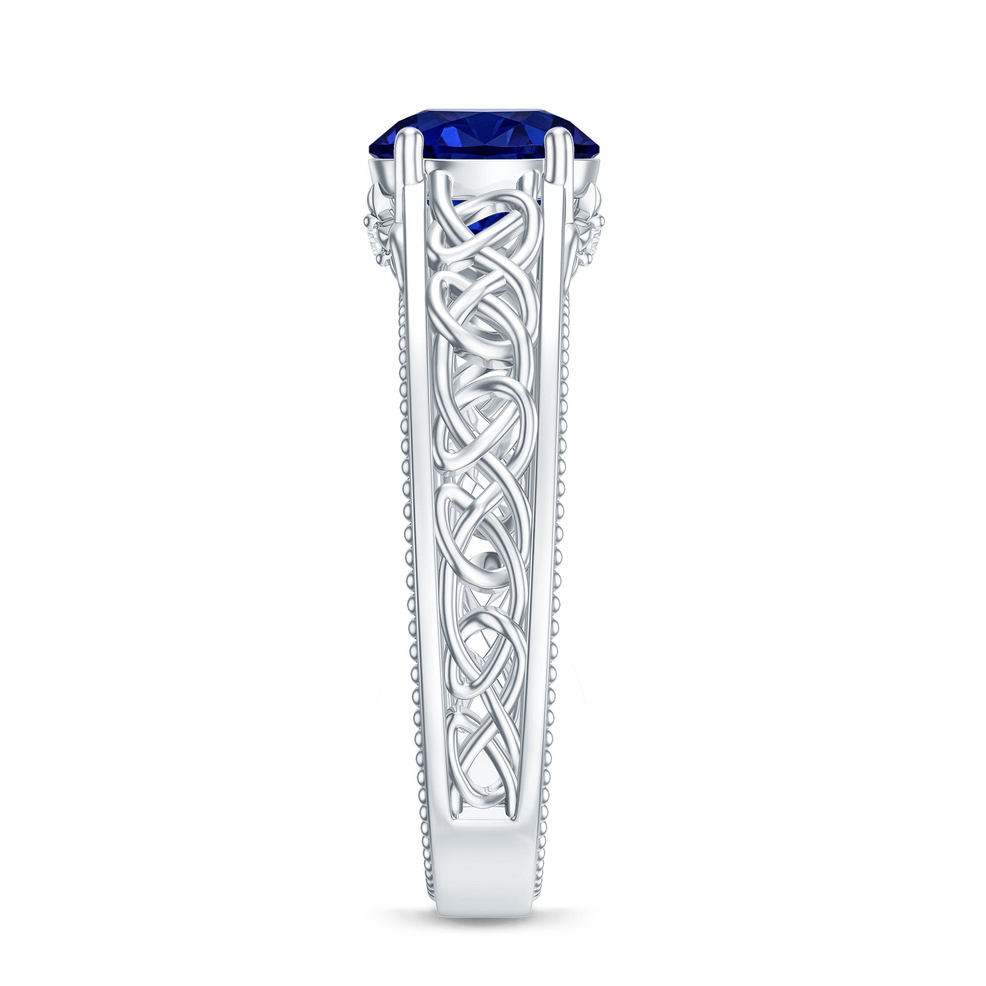 Certified 2.7 Carat Lab Grown Blue Sapphire Celtic Engagement Ring with Surprise Diamond AAAA - Rosec Jewels