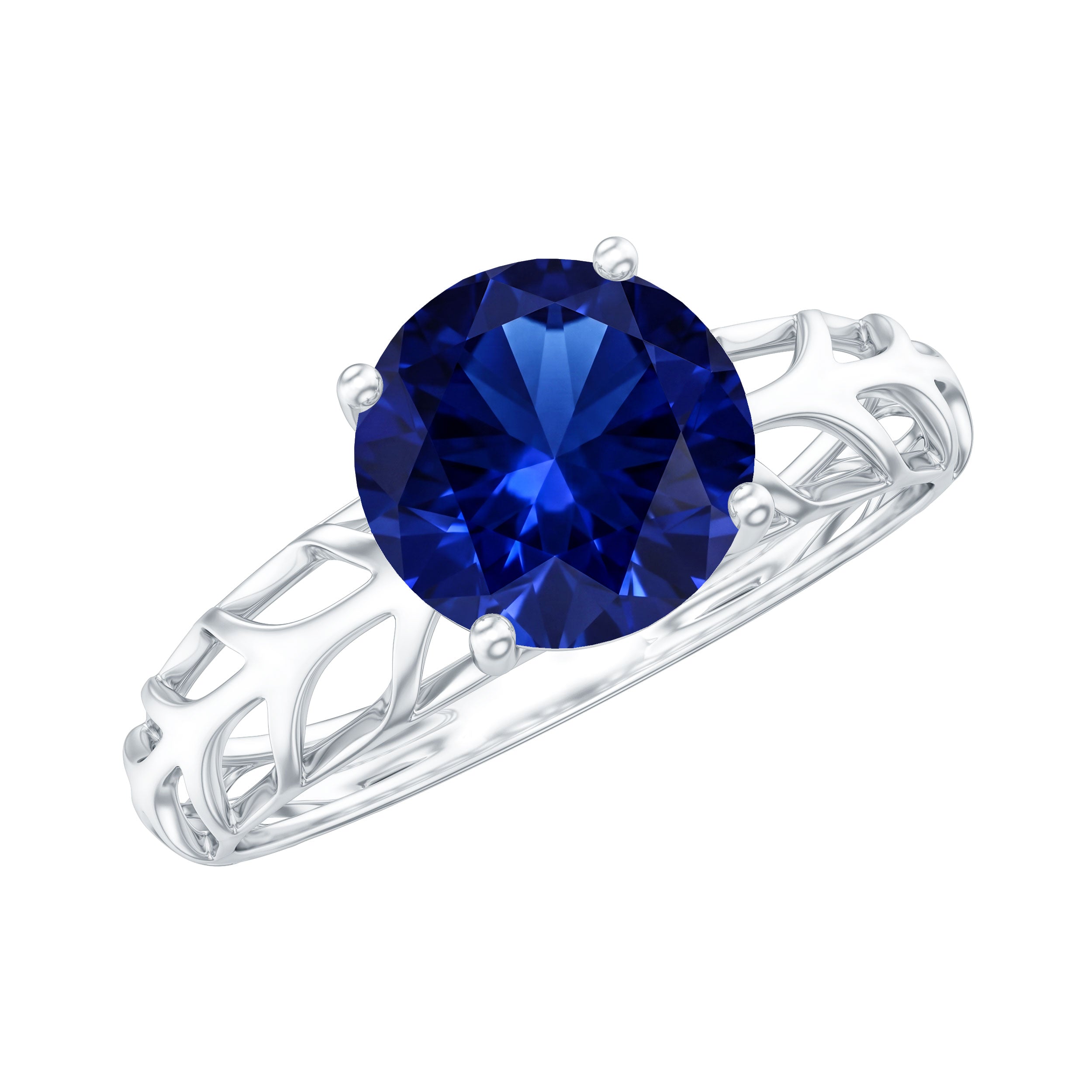 AAAA Quality Lab Created Blue Sapphire Solitaire Ring with Filigree Shank AAAA - Rosec Jewels
