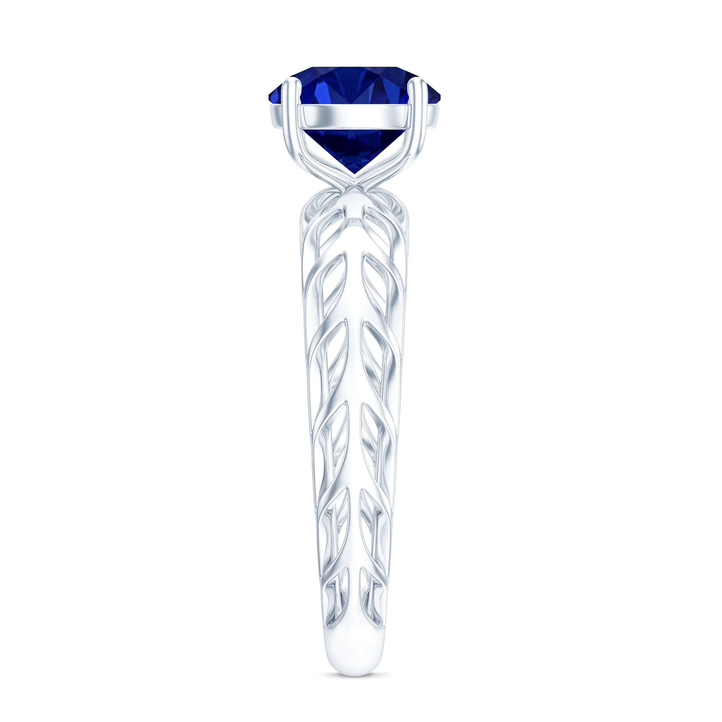 AAAA Quality Lab Created Blue Sapphire Solitaire Ring with Filigree Shank AAAA - Rosec Jewels