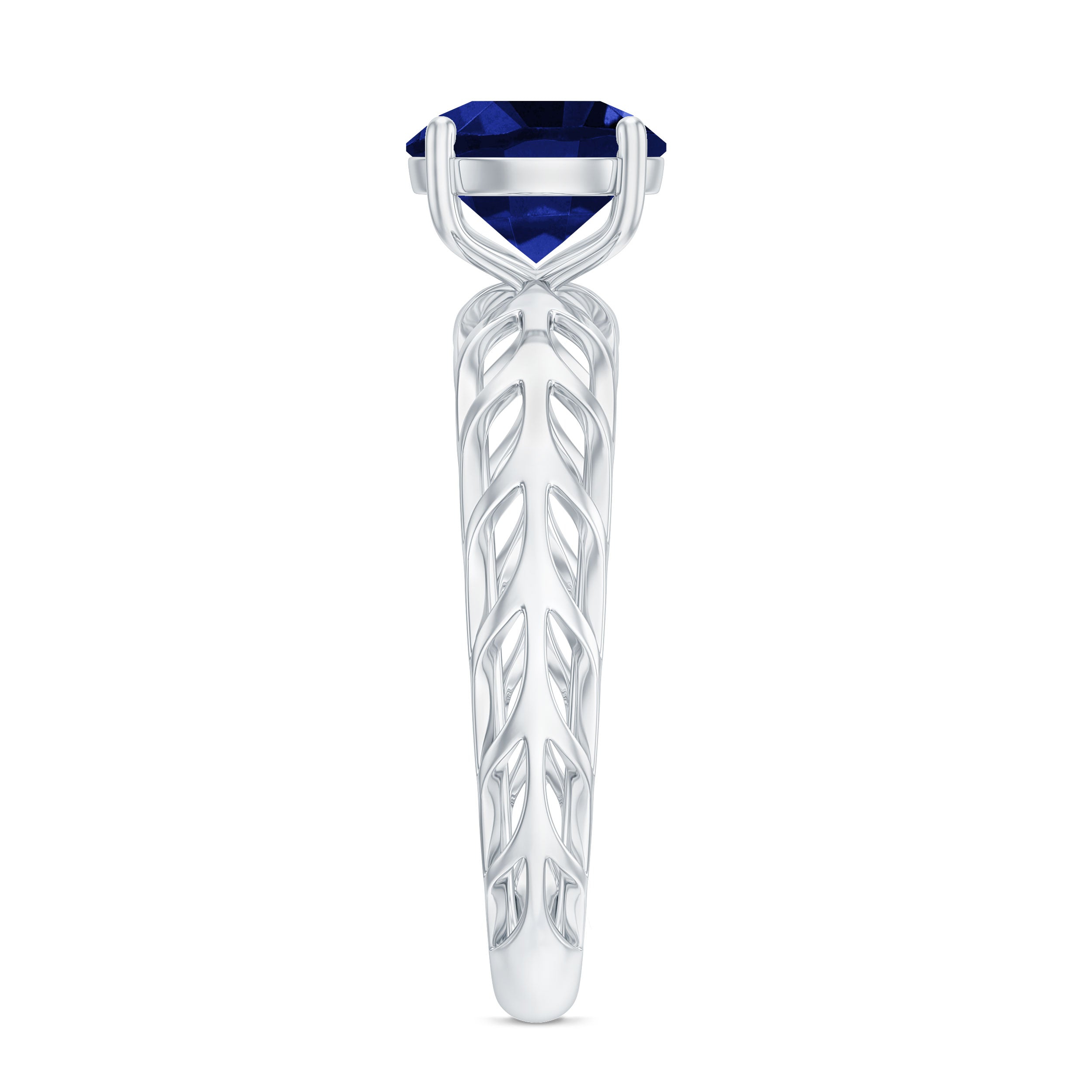 AAAA Quality Lab Created Blue Sapphire Solitaire Ring with Filigree Shank AAAA - Rosec Jewels