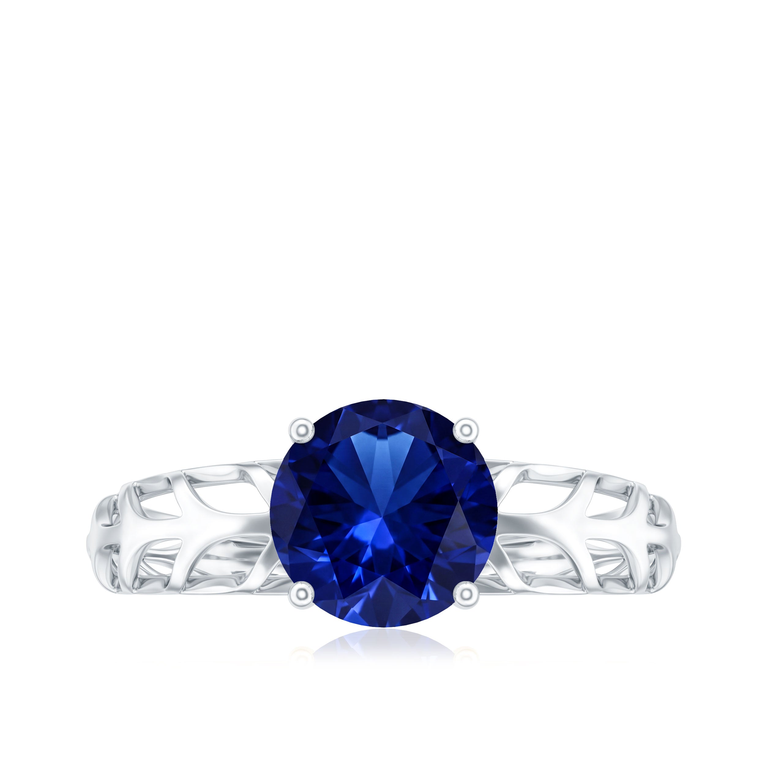 AAAA Quality Lab Created Blue Sapphire Solitaire Ring with Filigree Shank AAAA - Rosec Jewels
