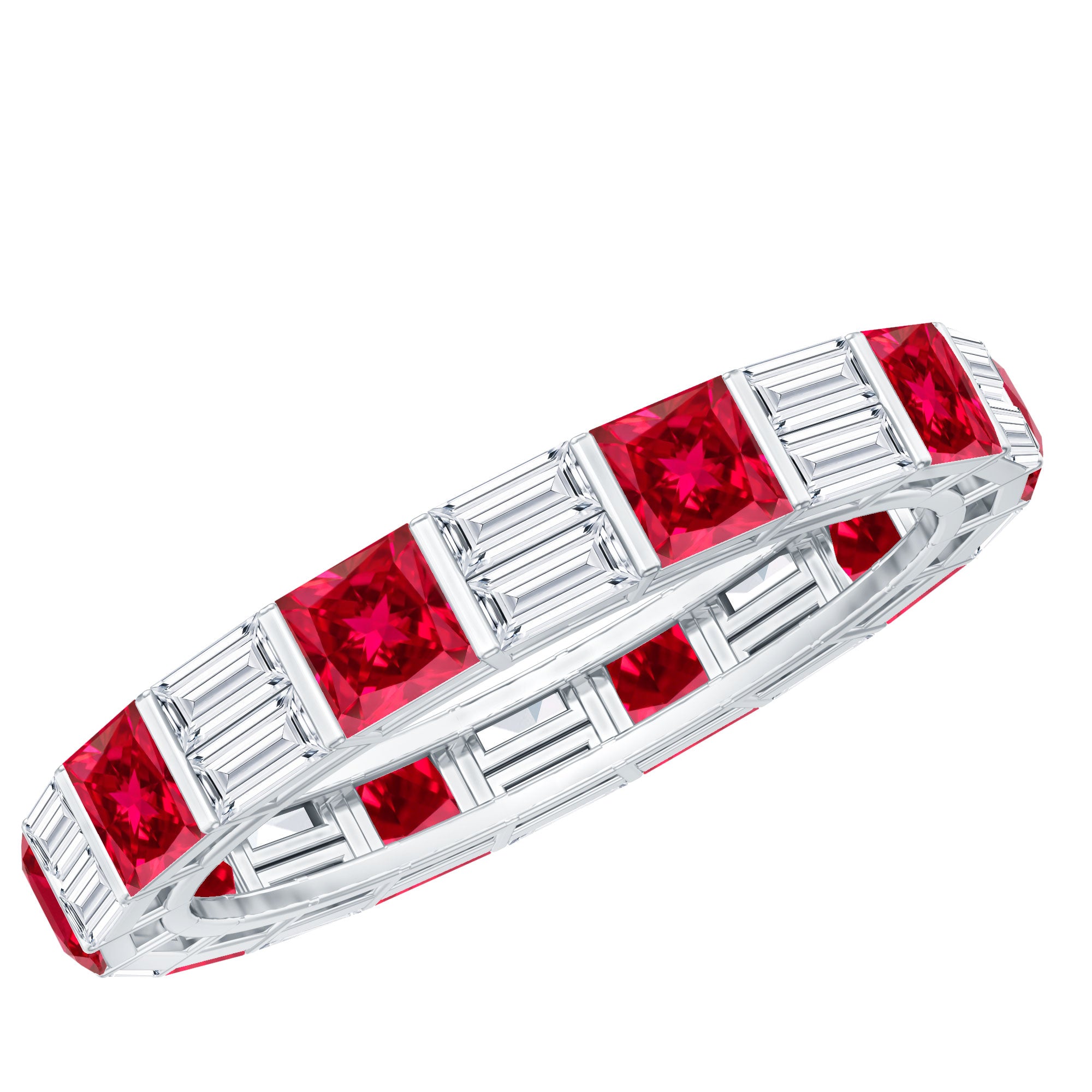 Princess Cut Lab Created Ruby And Moissanite Full Eternity Ring AAAA - Rosec Jewels