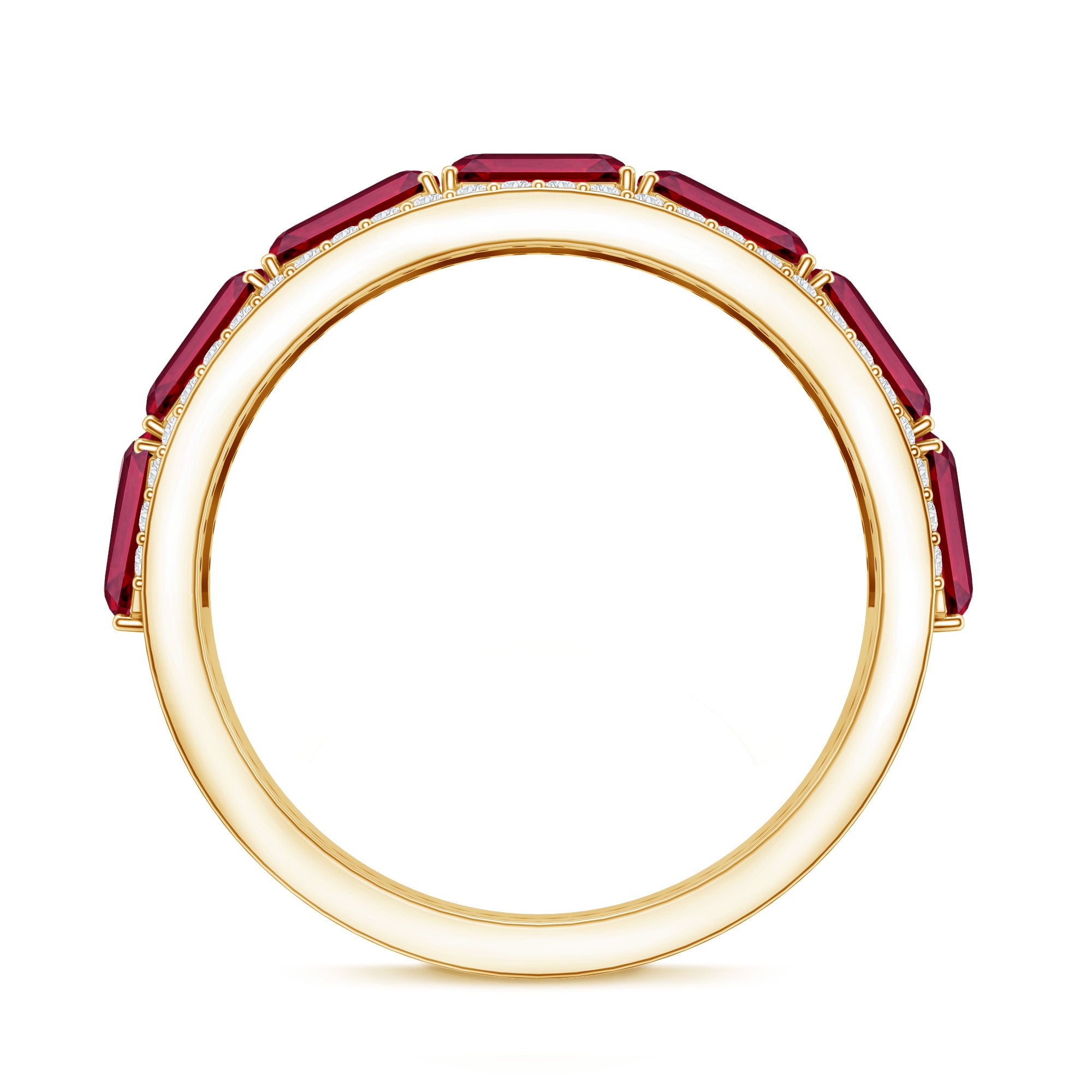 Emerald Cut Created Ruby and Diamond Half Eternity Band AAAA - Rosec Jewels