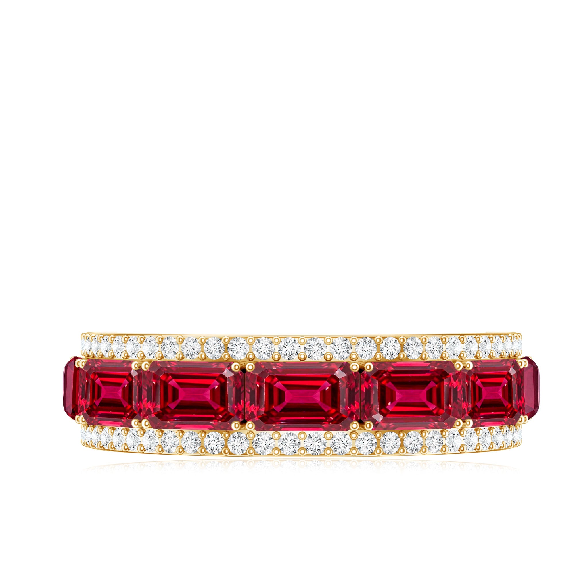 Emerald Cut Created Ruby and Diamond Half Eternity Band AAAA - Rosec Jewels