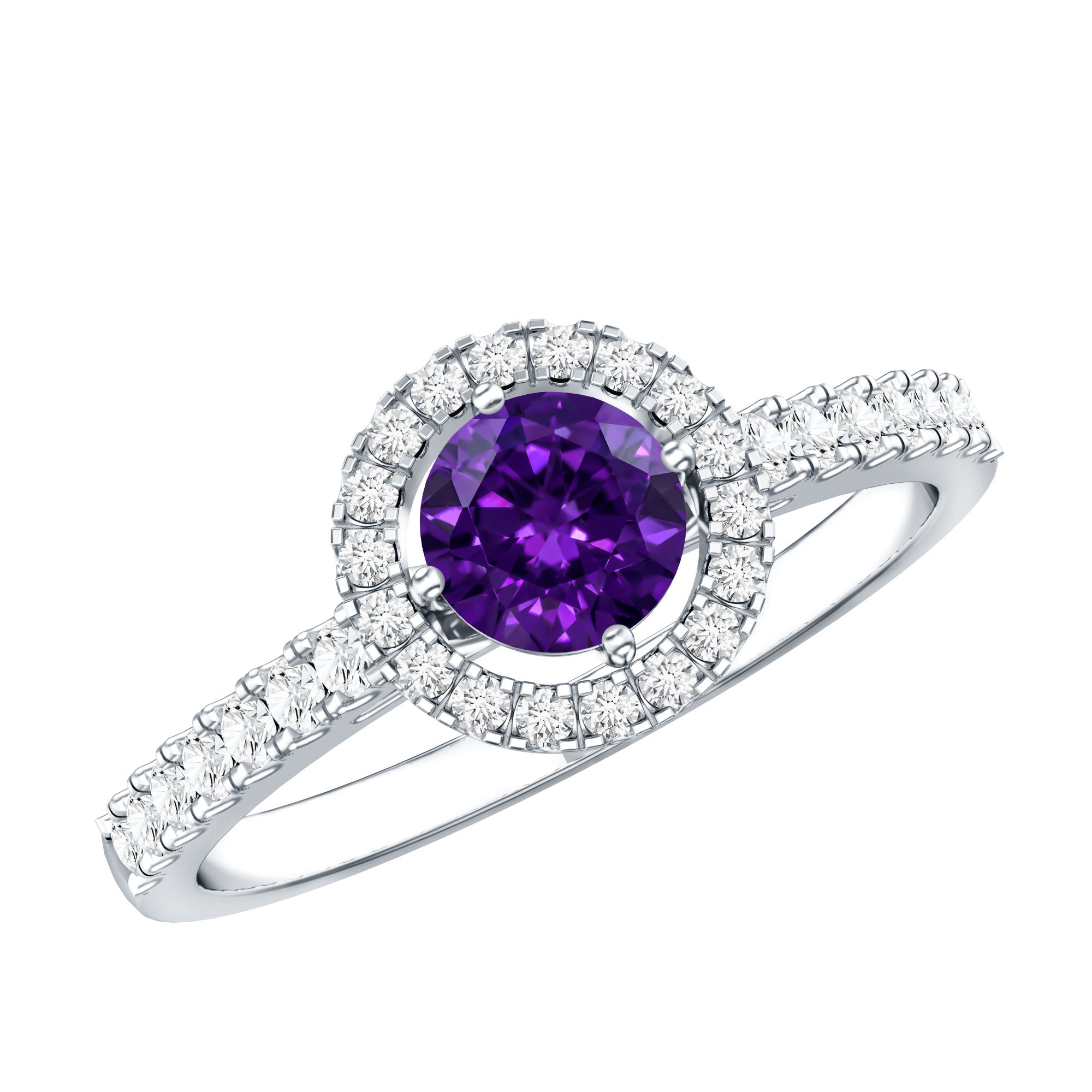 Real Amethyst Promise Ring with Diamond Halo AAA - Rosec Jewels