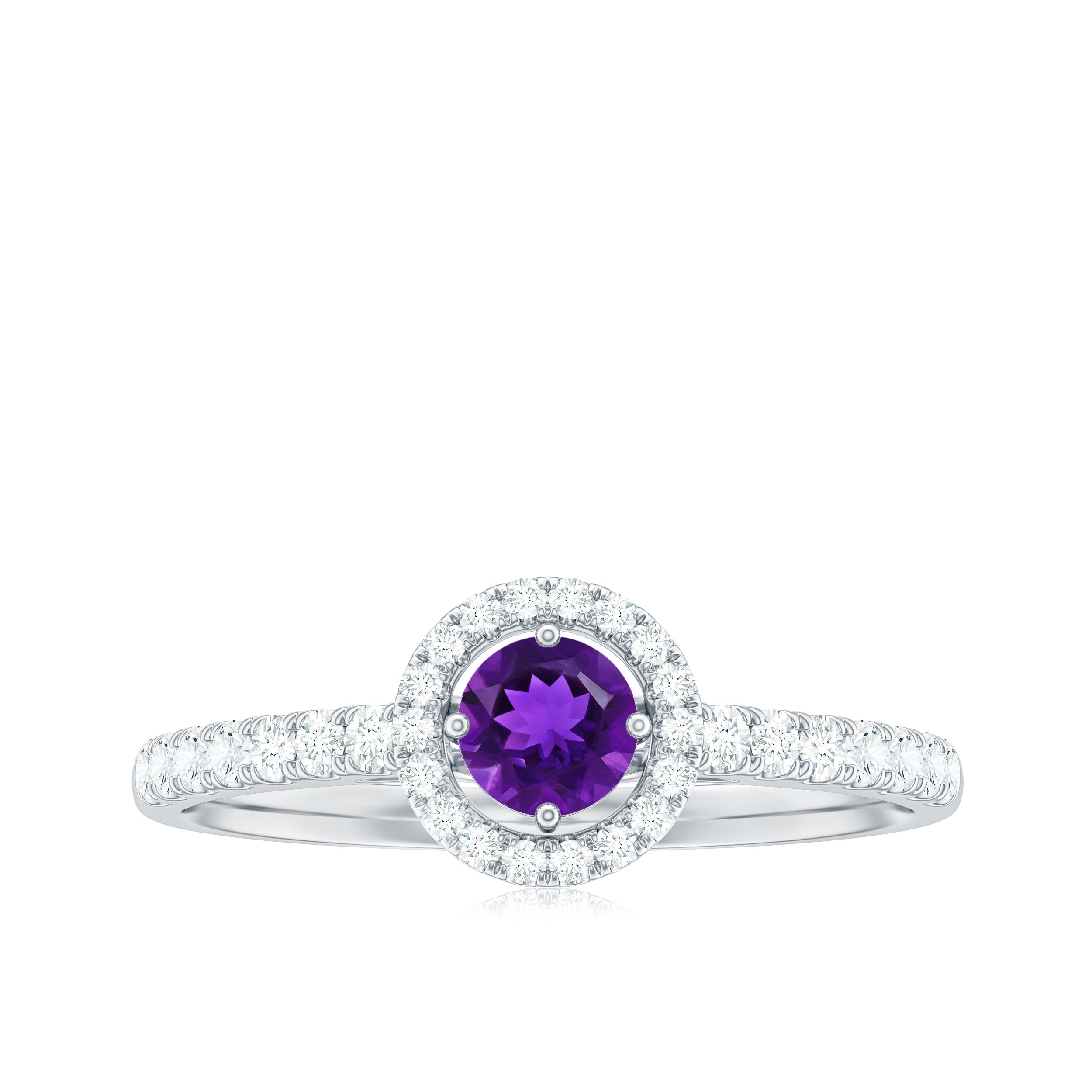 Real Amethyst Promise Ring with Diamond Halo AAA - Rosec Jewels