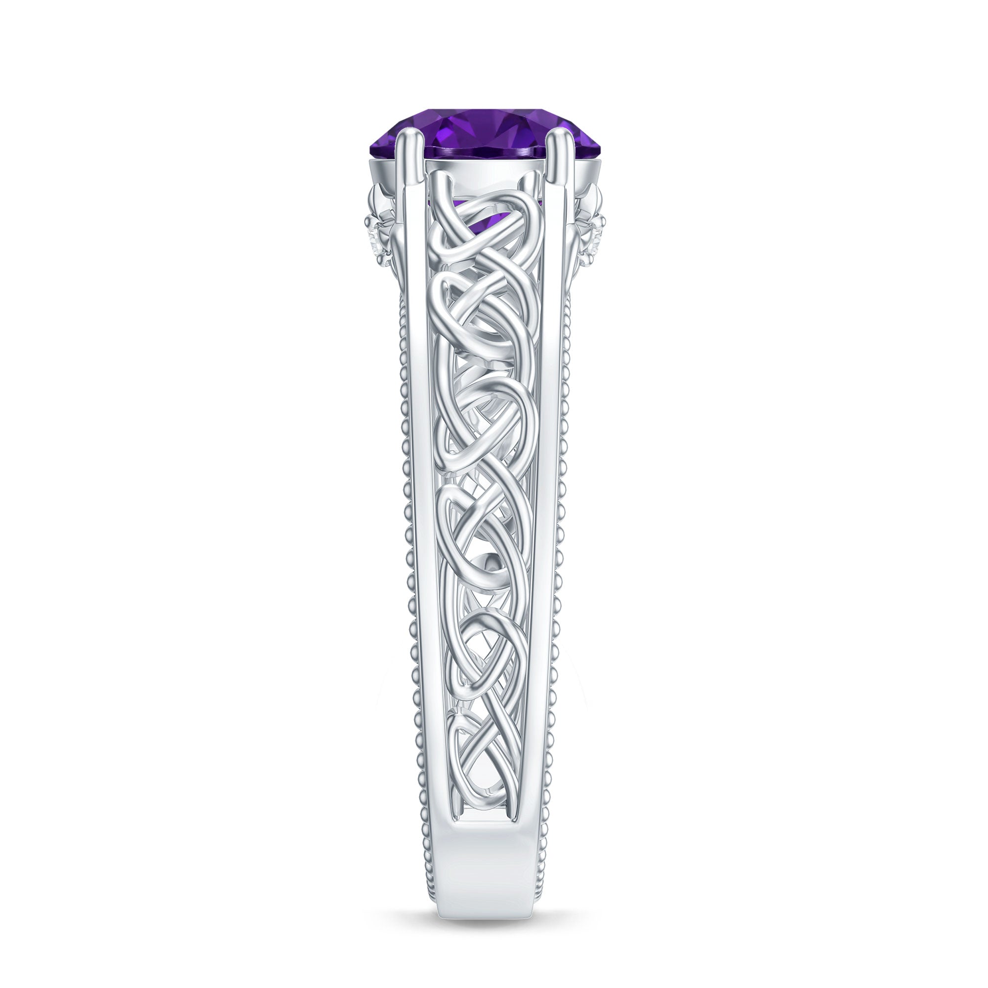 Vintage Looking 1.2 Carat Amethyst Celtic Engagement Ring with Surprise Diamond AAA - Rosec Jewels