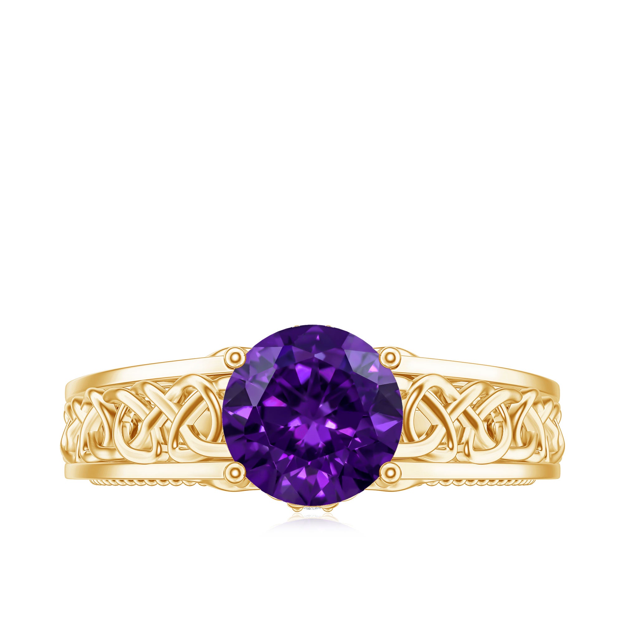Vintage Looking 1.2 Carat Amethyst Celtic Engagement Ring with Surprise Diamond AAA - Rosec Jewels