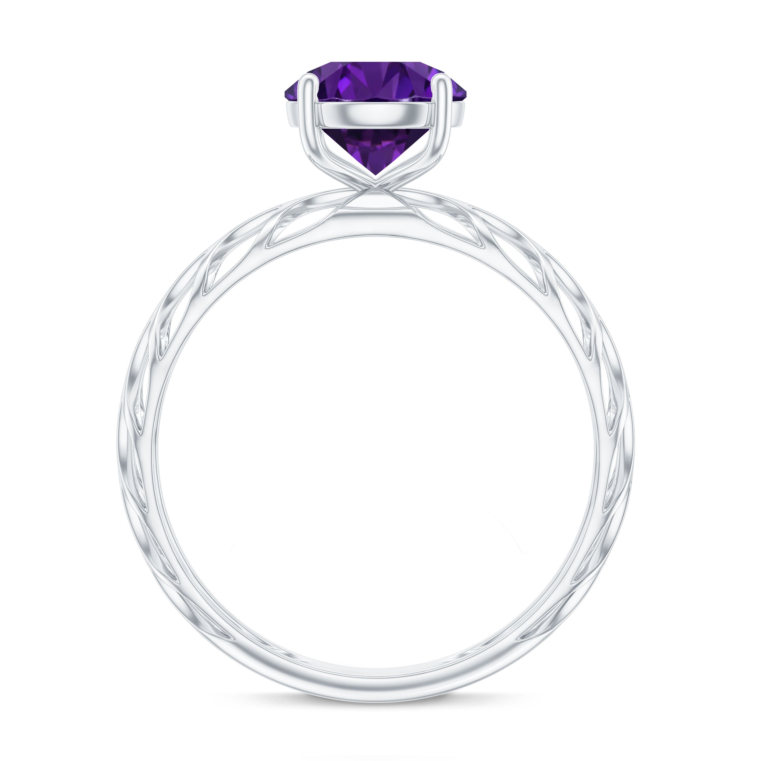 1.2 Carat Round Amethyst Solitaire Engagement Ring with Filigree Details AAA - Rosec Jewels