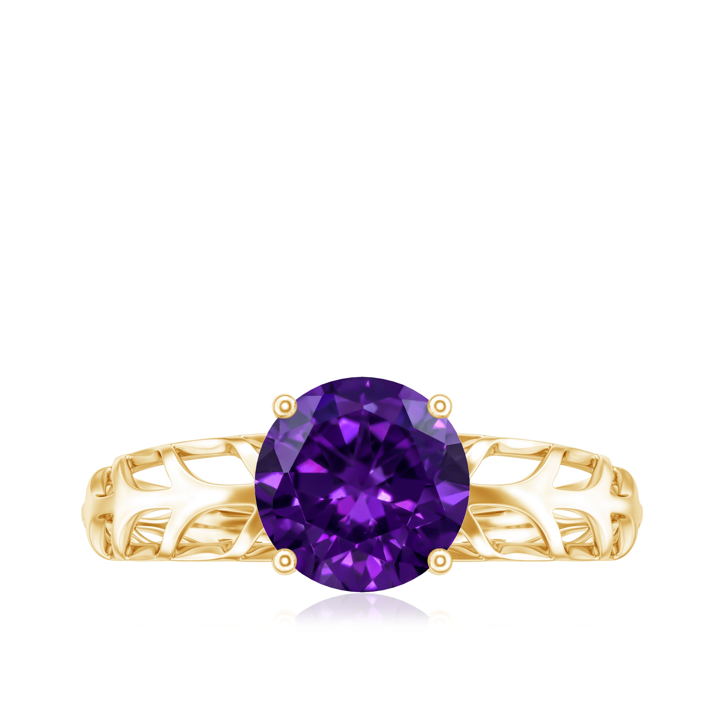 1.2 Carat Round Amethyst Solitaire Engagement Ring with Filigree Details AAA - Rosec Jewels