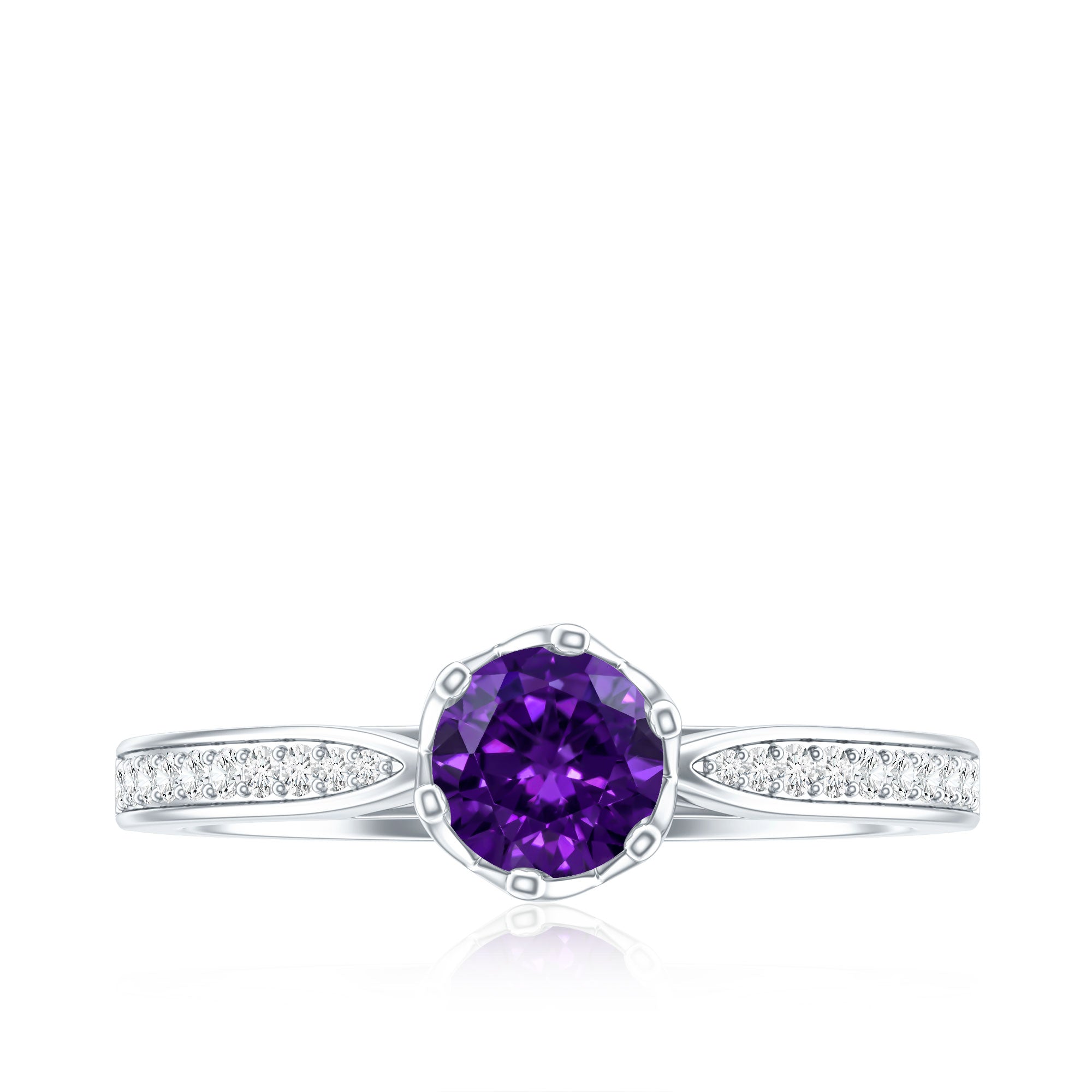 Minimal Amethyst Engagement Ring with Diamond AAA - Rosec Jewels