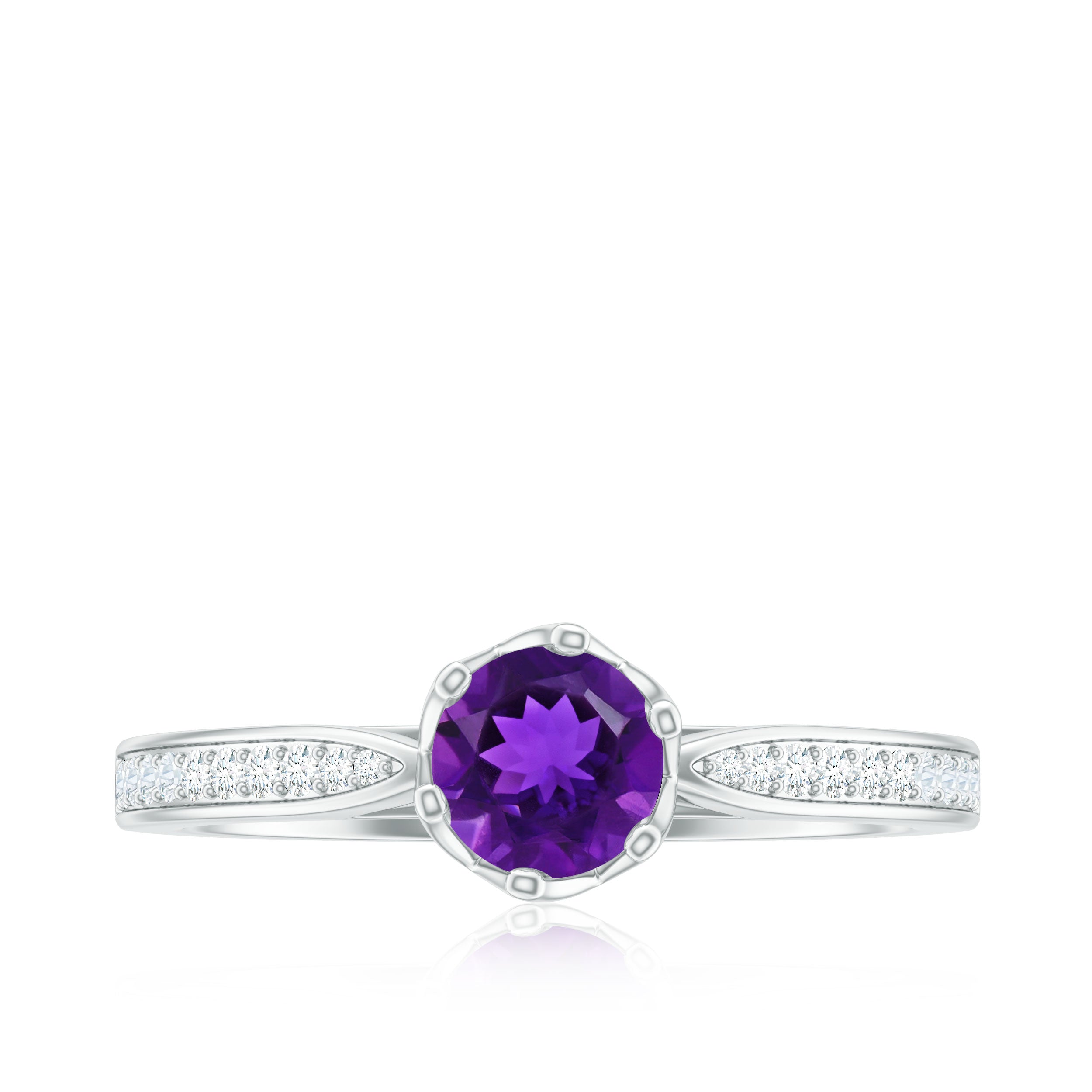 Minimal Amethyst Engagement Ring with Diamond AAA - Rosec Jewels