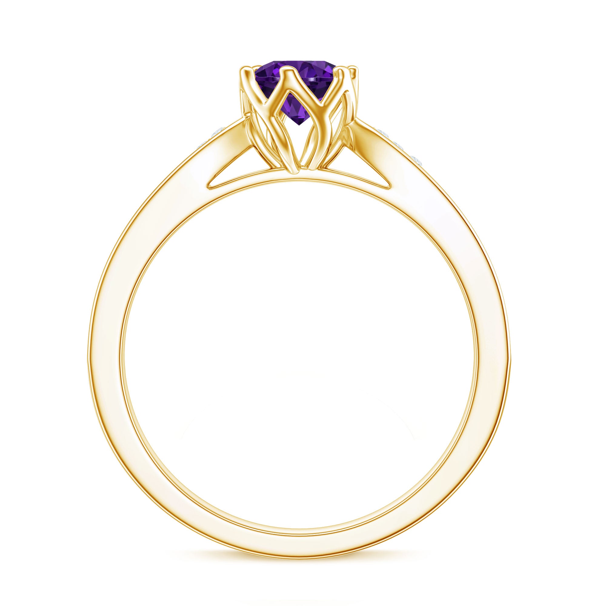 Minimal Amethyst Engagement Ring with Diamond AAA - Rosec Jewels