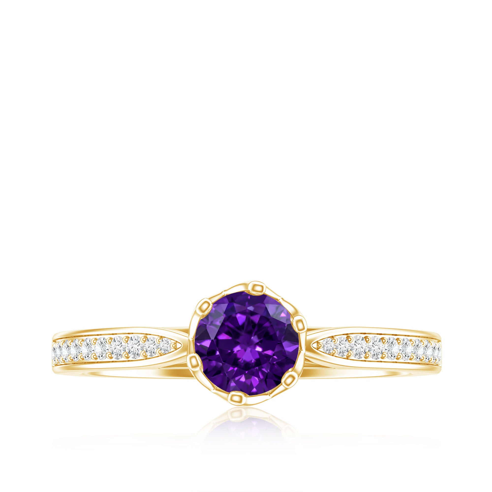 Minimal Amethyst Engagement Ring with Diamond AAA - Rosec Jewels