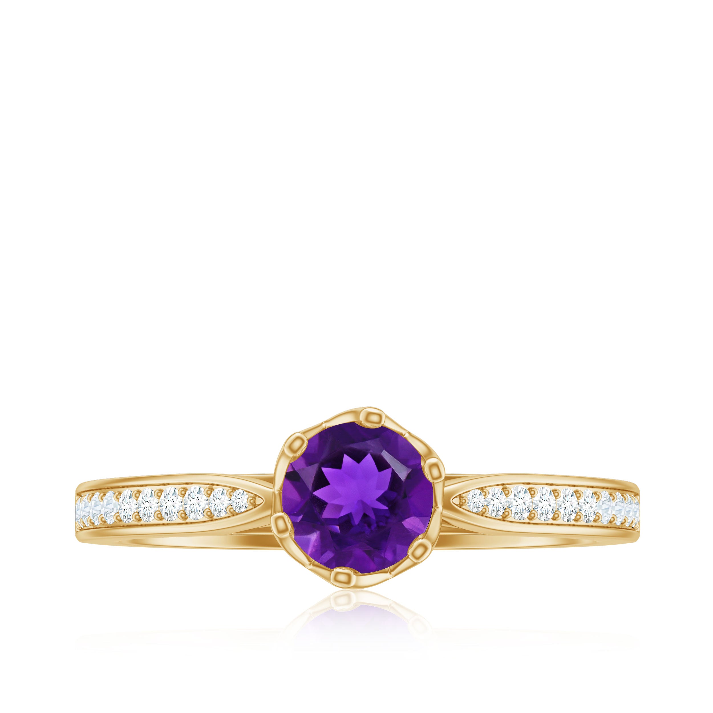 Minimal Amethyst Engagement Ring with Diamond AAA - Rosec Jewels