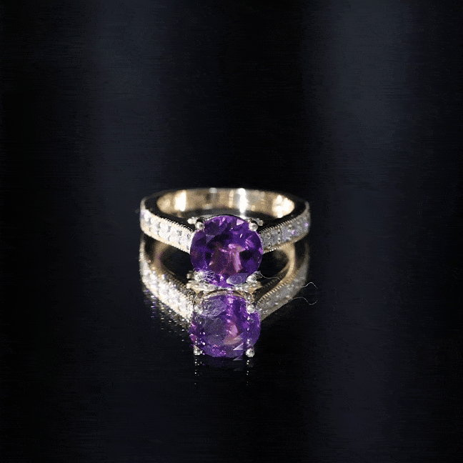 2.25 CT Round Amethyst Solitaire Engagement Ring with Moissanite Accents AAA - Rosec Jewels