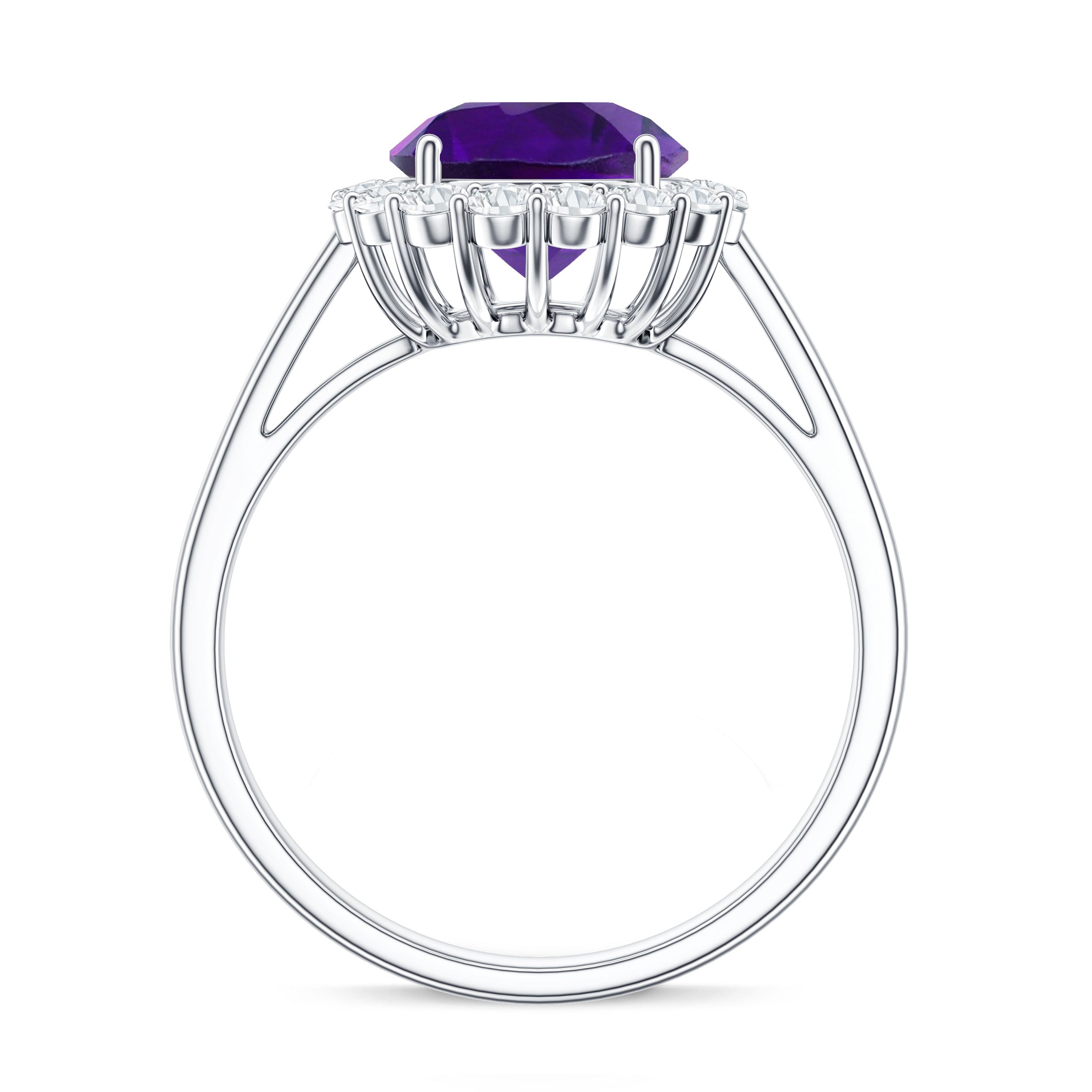 Certified Natural 2 Carat Amethyst Engagement Ring with Moissanite Halo AAA - Rosec Jewels