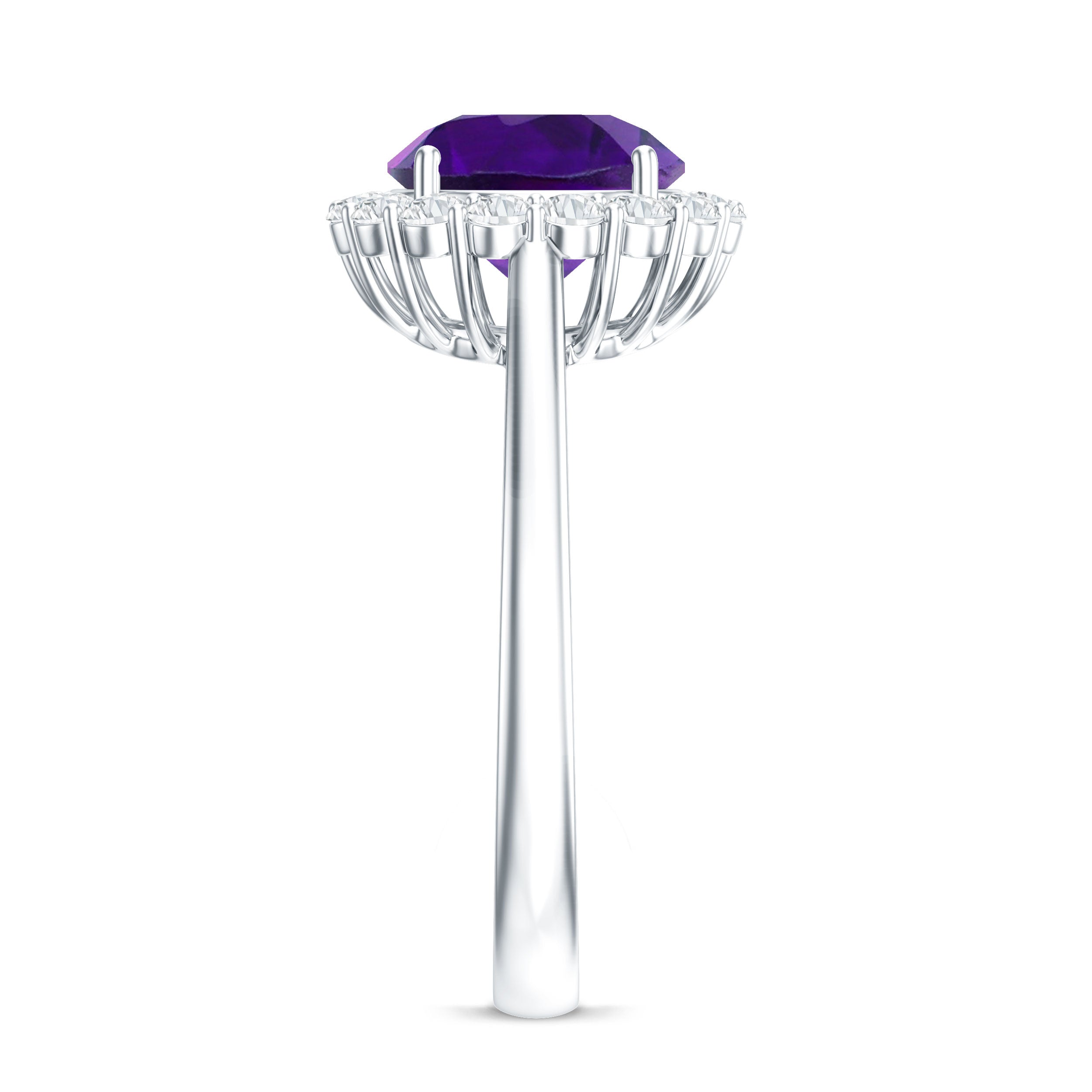 Certified Natural 2 Carat Amethyst Engagement Ring with Moissanite Halo AAA - Rosec Jewels