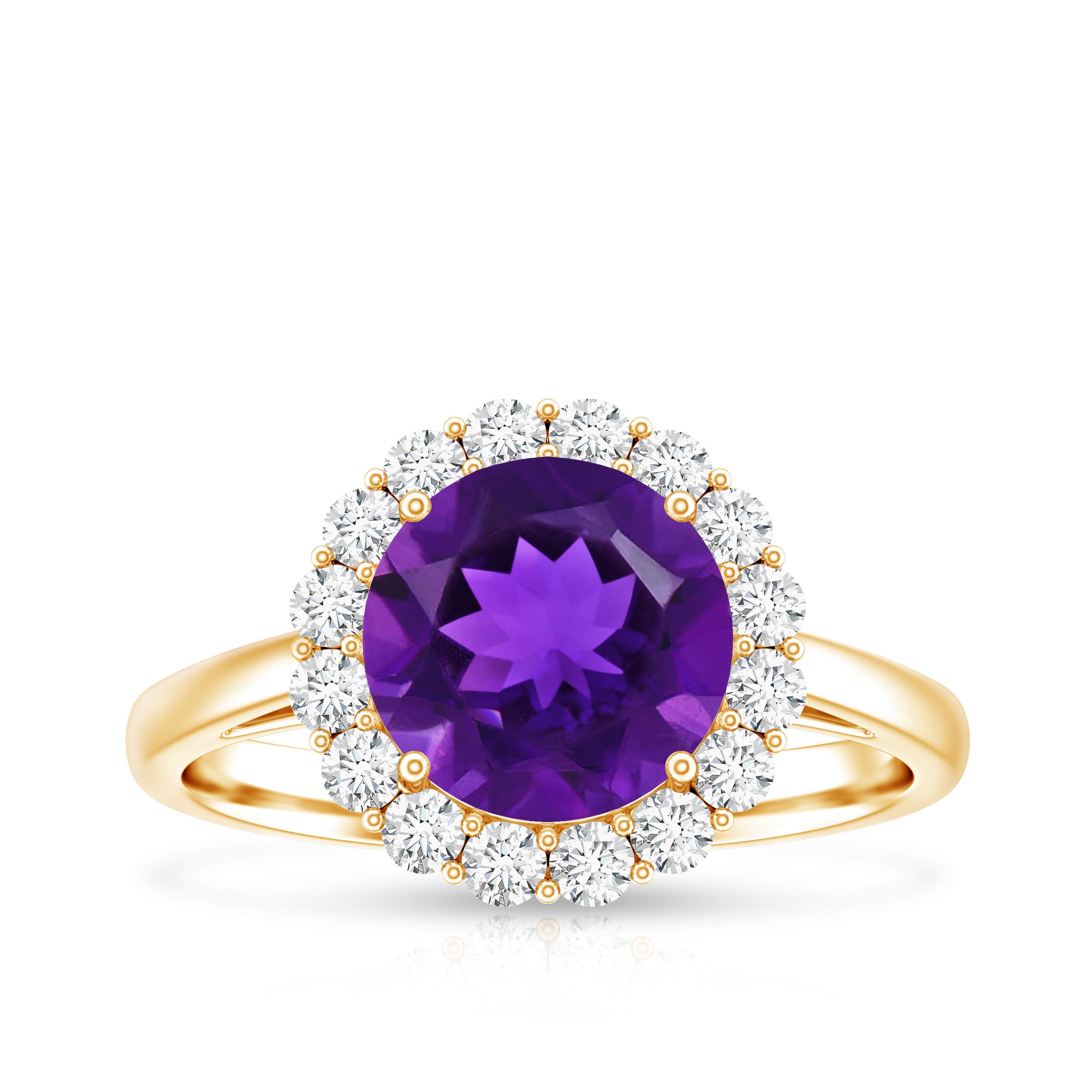 Certified Natural 2 Carat Amethyst Engagement Ring with Moissanite Halo AAA - Rosec Jewels