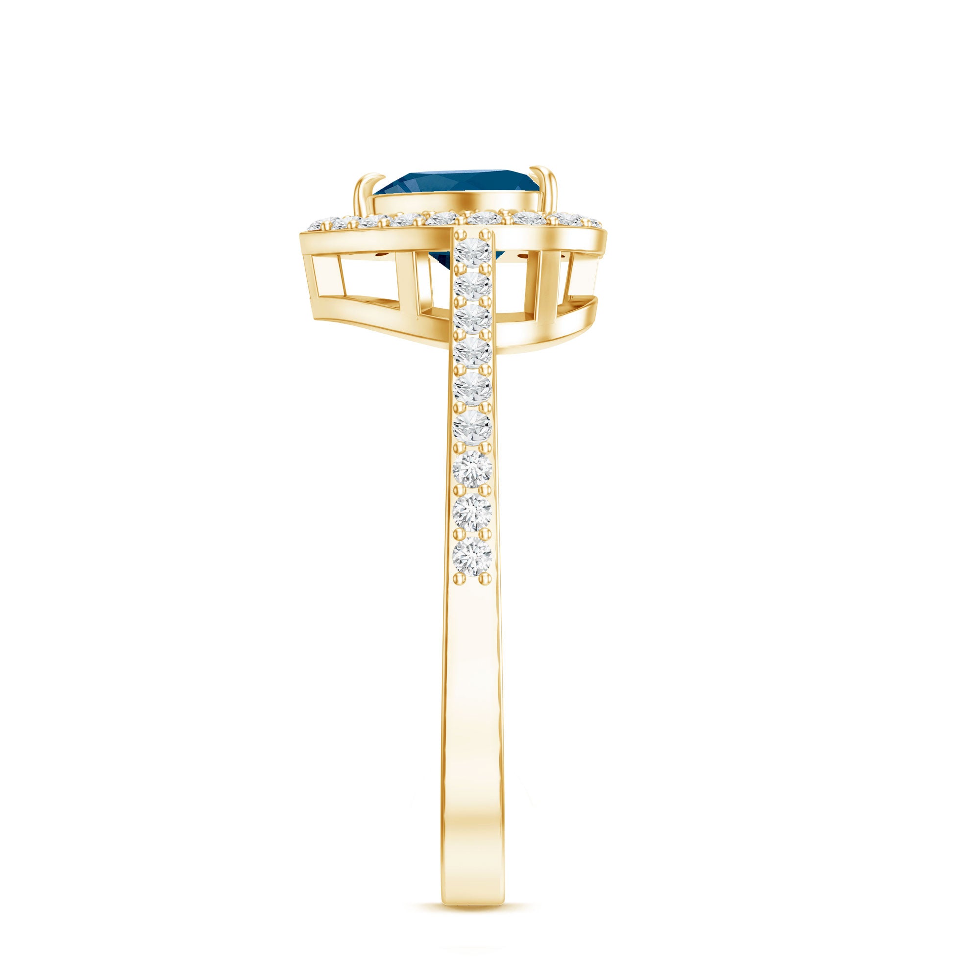 Heart Shaped London Blue Topaz Engagement Ring with Diamond Halo AAA - Rosec Jewels