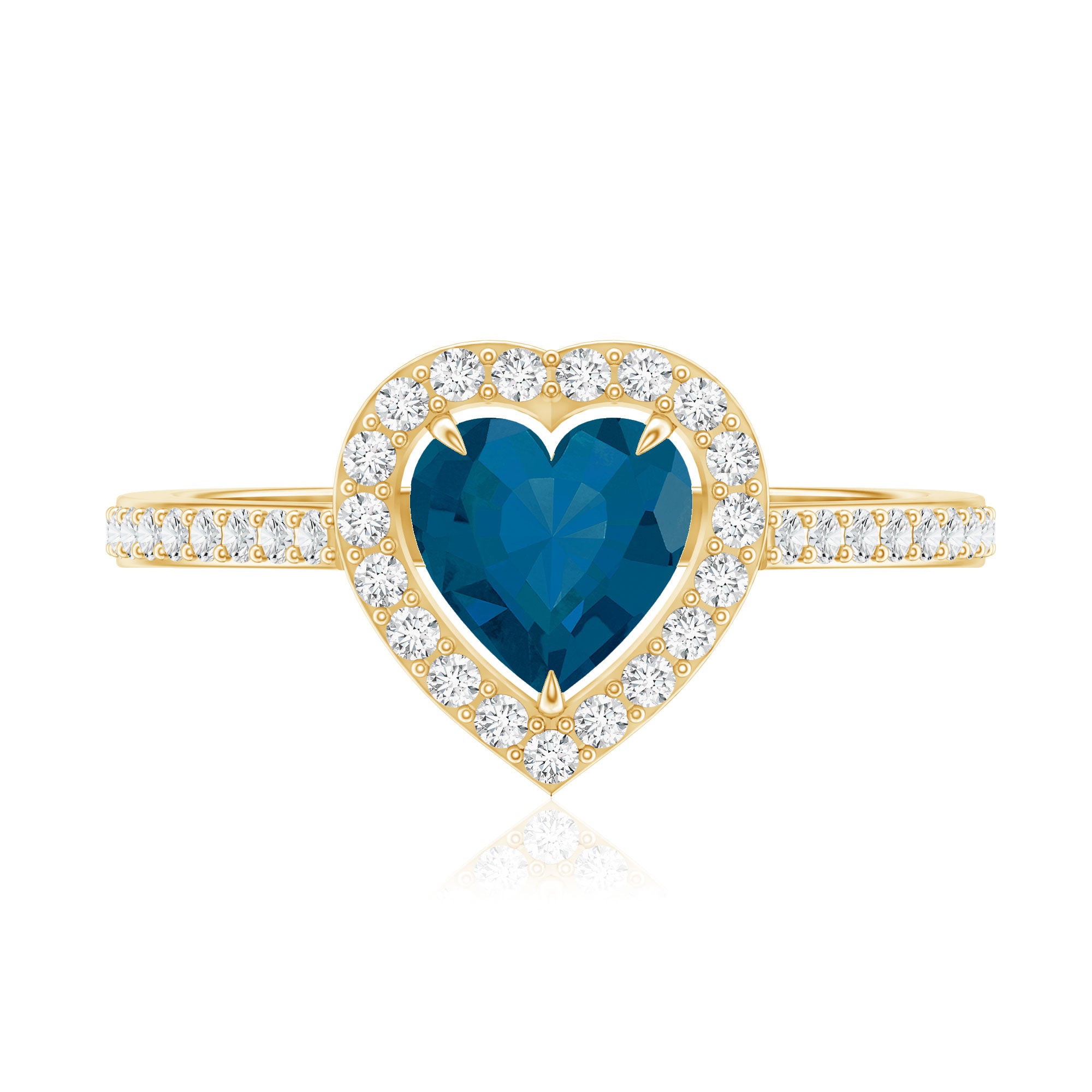 Heart Shaped London Blue Topaz Engagement Ring with Diamond Halo AAA - Rosec Jewels