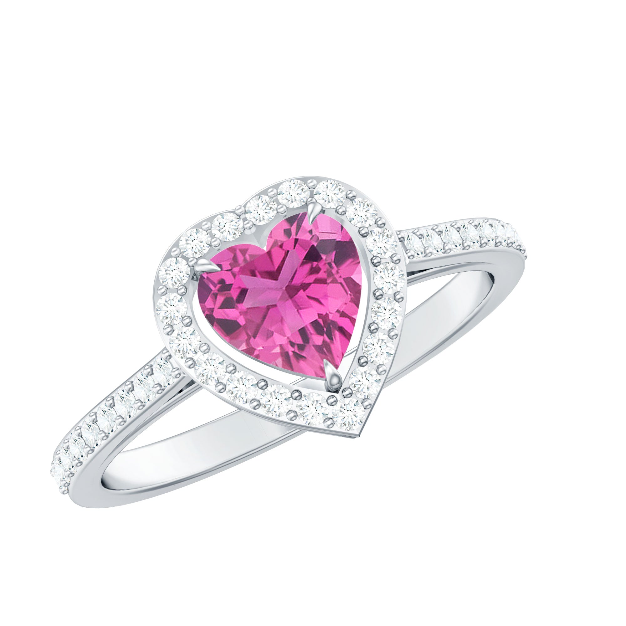 Heart Shape Pink Tourmaline Engagement Ring with Diamond Halo AAA - Rosec Jewels