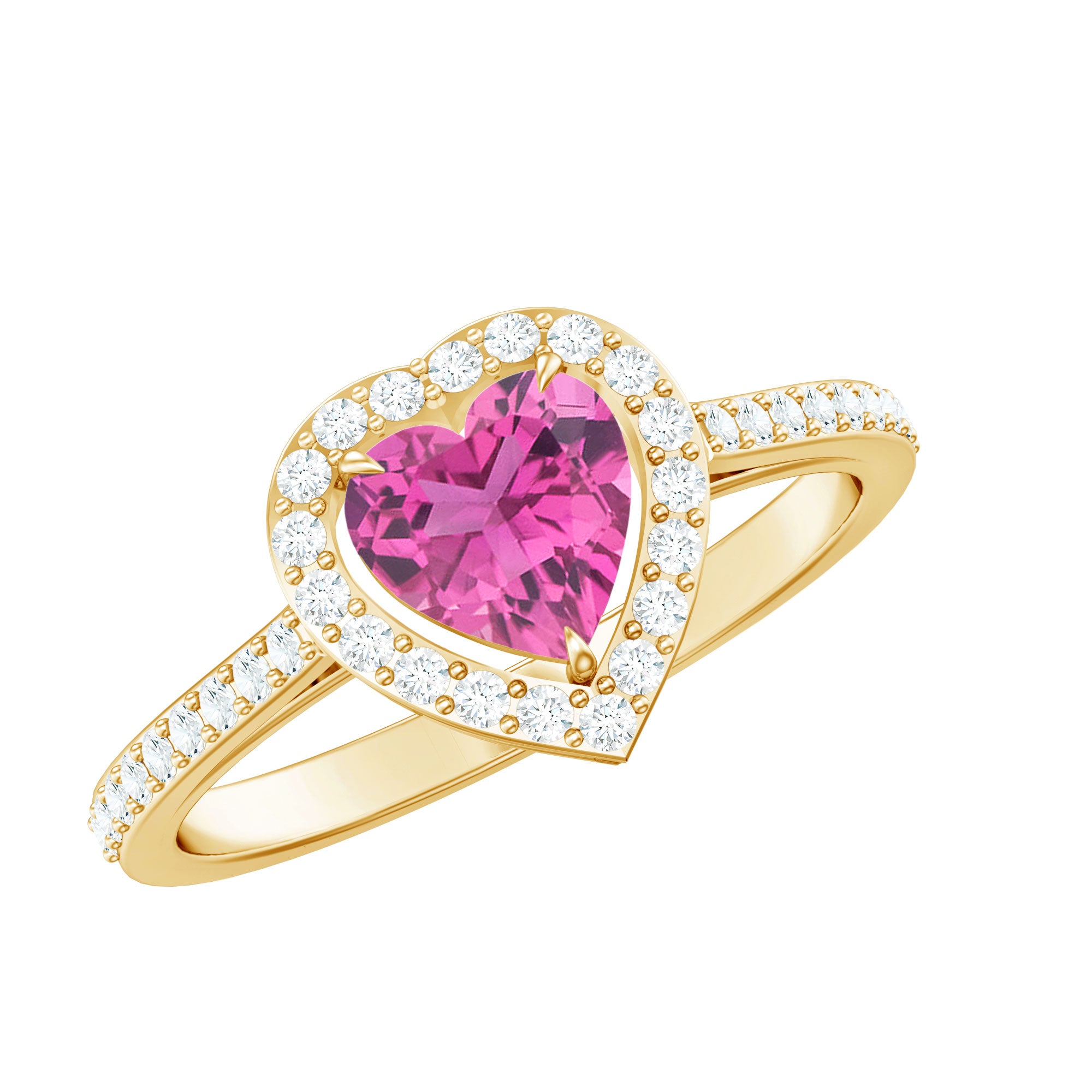 Heart Shape Pink Tourmaline Engagement Ring with Diamond Halo AAA - Rosec Jewels