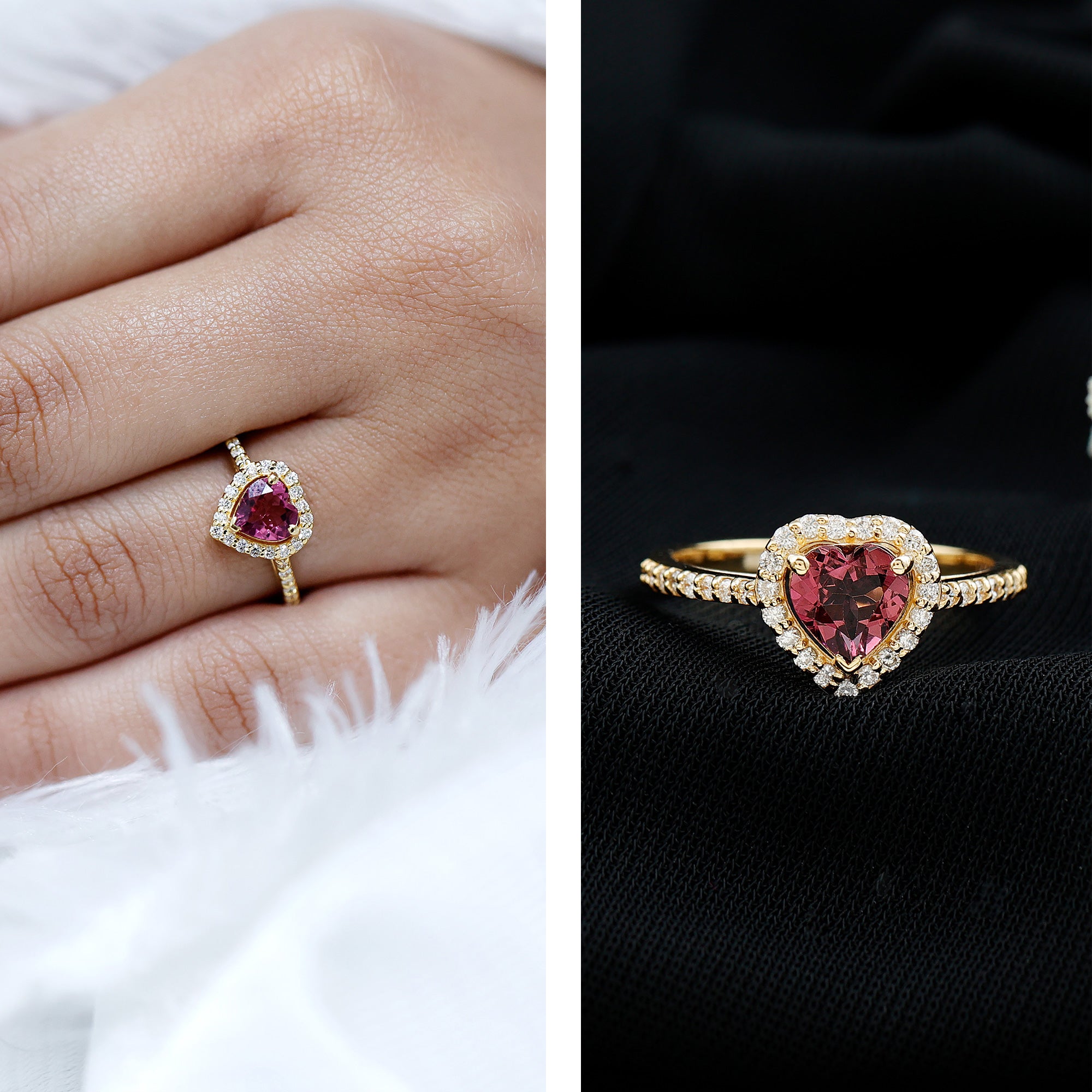 Heart Shape Pink Tourmaline Engagement Ring with Diamond Halo AAA - Rosec Jewels