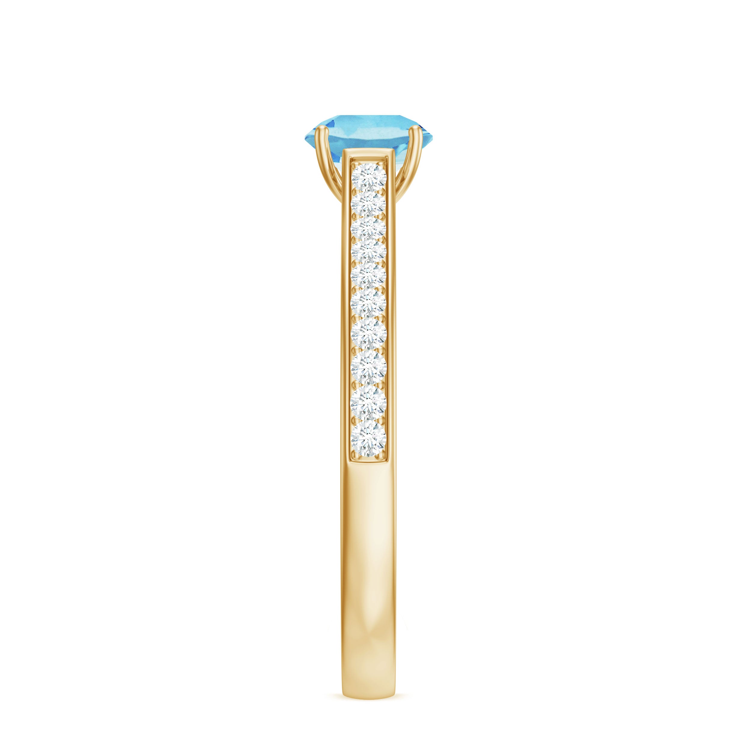 Certified Real Aquamarine Solitaire Ring with Diamond Side Stones AAA - Rosec Jewels