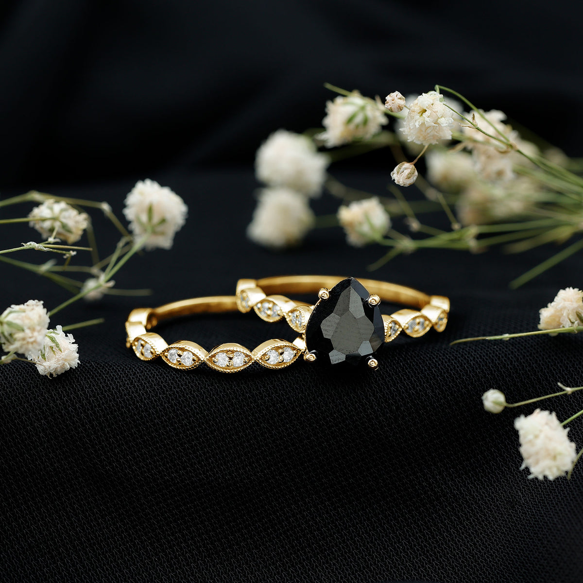 Certified 4.8 Carat Lab Grown Black Diamond Engagement Ring with Wedding Band AAAA ( Synthetic ) - Rosec Jewels