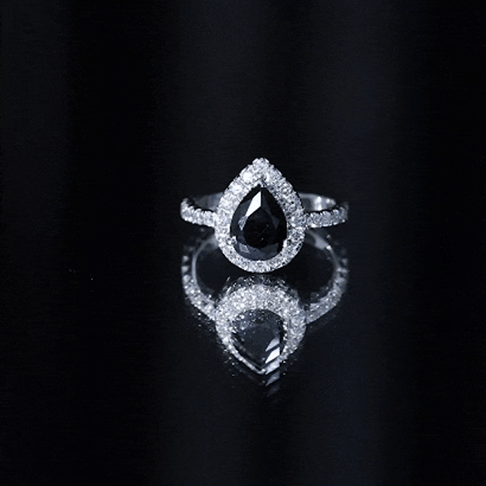 Certified 0.85 Carat Lab Grown Black Diamond Teardrop Engagement Ring with White Diamond AAAA ( Synthetic ) - Rosec Jewels
