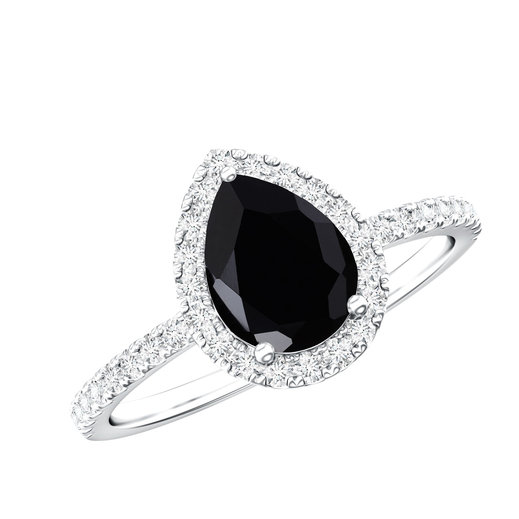 Certified 0.85 Carat Lab Grown Black Diamond Teardrop Engagement Ring with White Diamond AAAA ( Synthetic ) - Rosec Jewels