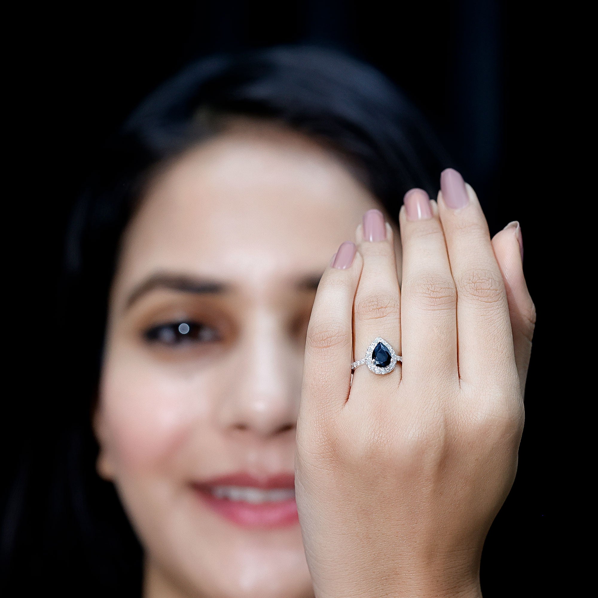 Certified 0.85 Carat Lab Grown Black Diamond Teardrop Engagement Ring with White Diamond AAAA ( Synthetic ) - Rosec Jewels