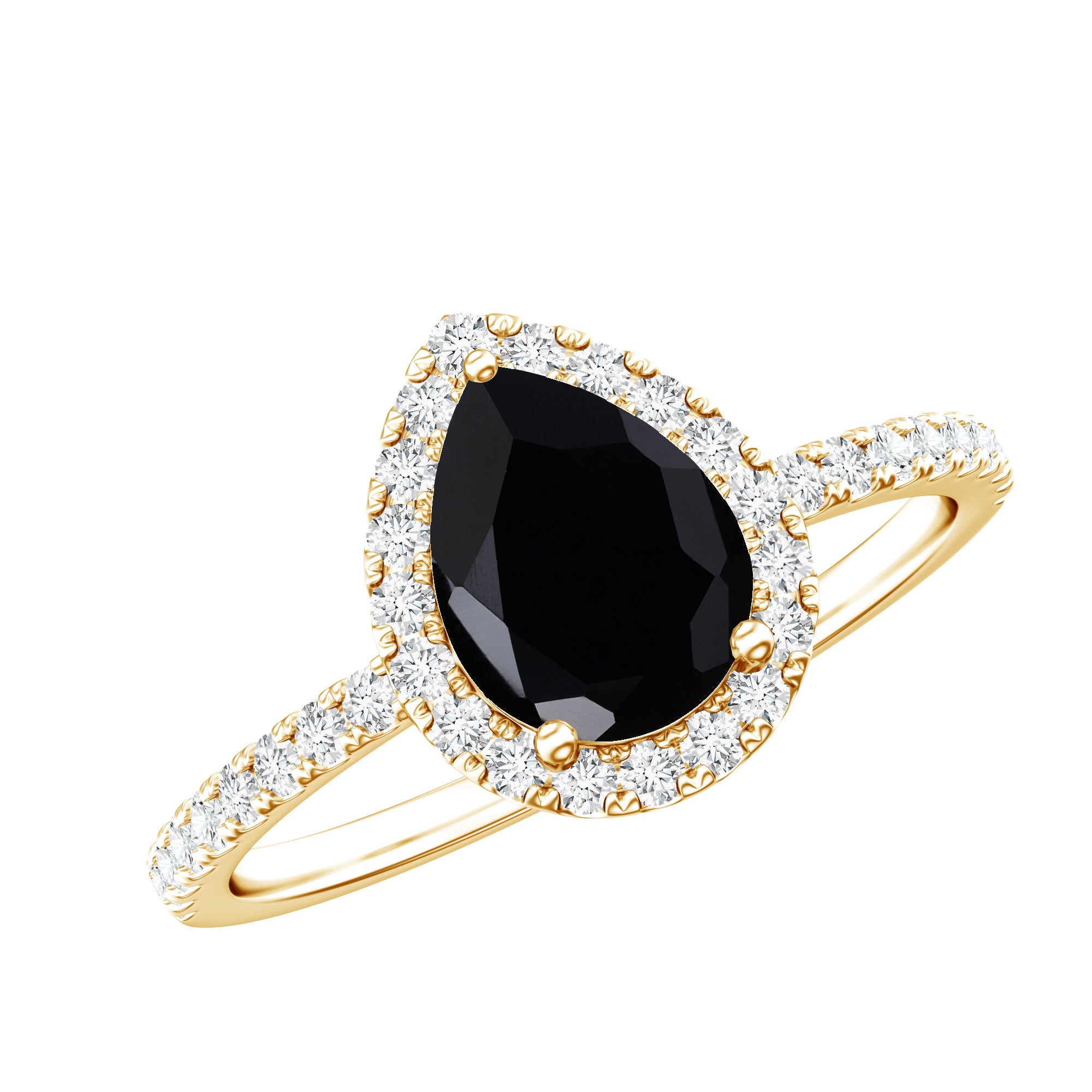 Certified 0.85 Carat Lab Grown Black Diamond Teardrop Engagement Ring with White Diamond AAAA ( Synthetic ) - Rosec Jewels