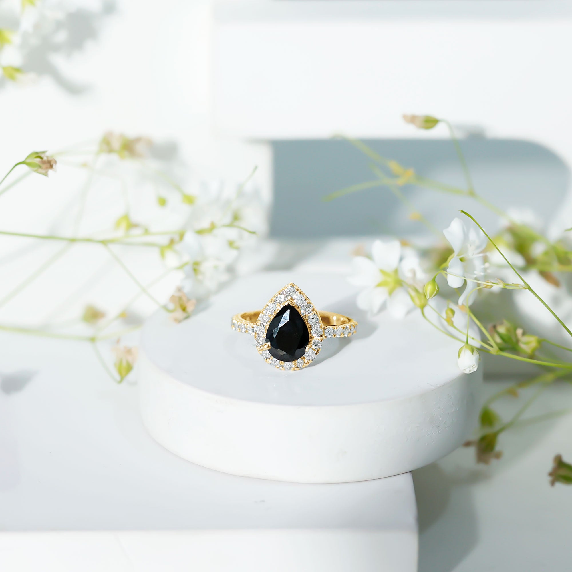 Certified 0.85 Carat Lab Grown Black Diamond Teardrop Engagement Ring with White Diamond AAAA ( Synthetic ) - Rosec Jewels